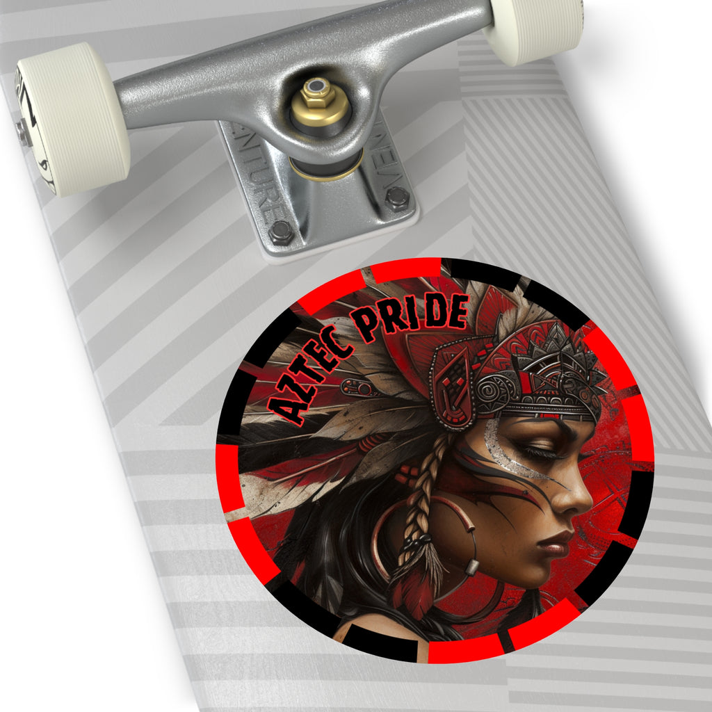 Aztec Sun Goddess Round Vinyl Sticker – Waterproof Matte Decal (2”–6”)