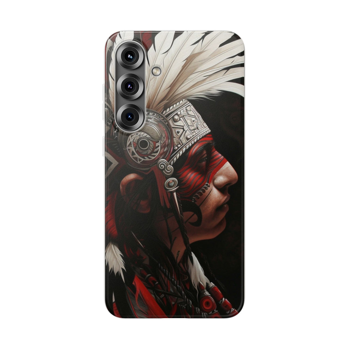 Aztec Warrior King – Flexi Phone Case (iPhone & Samsung • Clear TPU • Made in USA • Personalized Option)