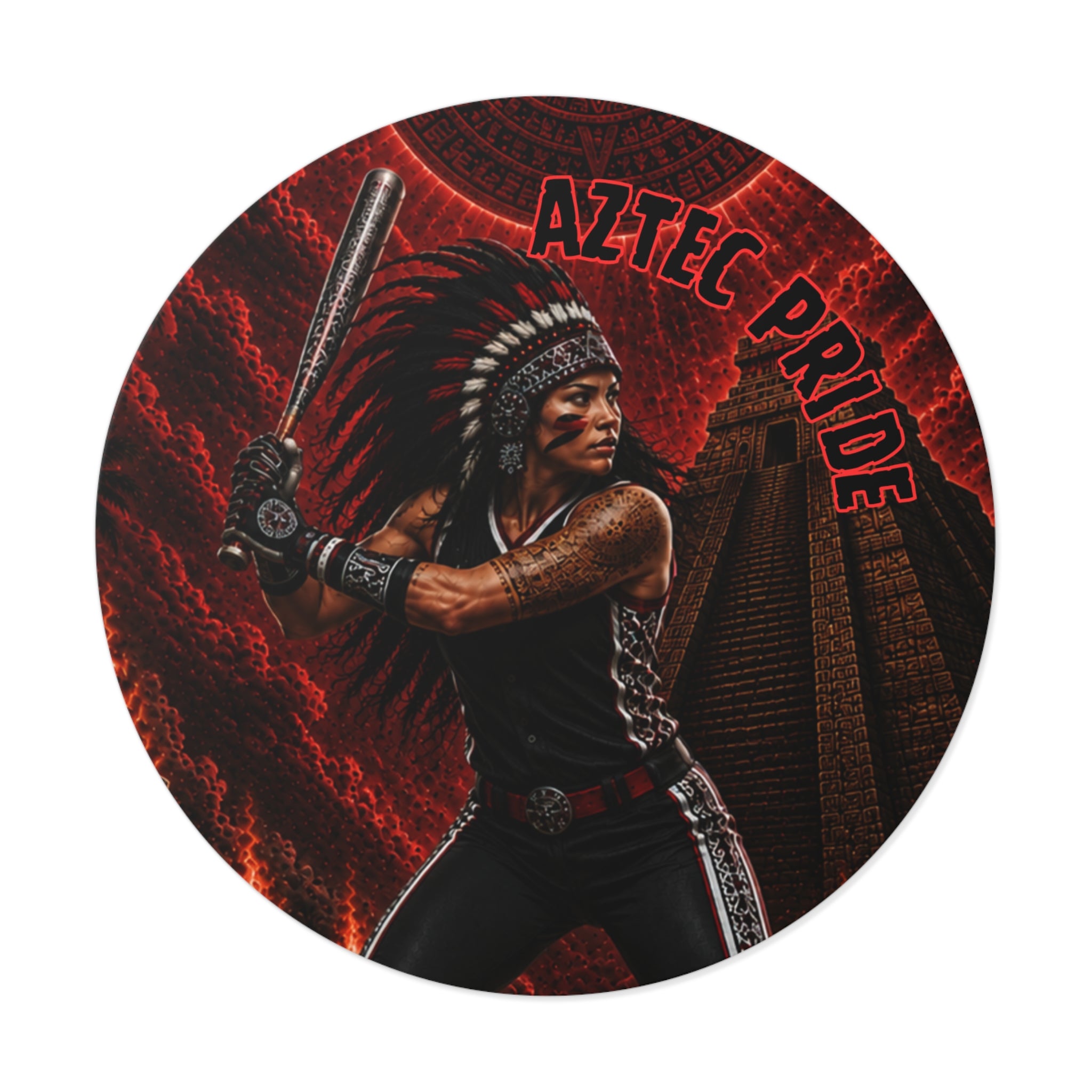 Aztec Softball Warrior Round Vinyl Sticker 2”–6” | Made & Shipped in the USA • 🚚 FREE USA Shipping • Personalized Option