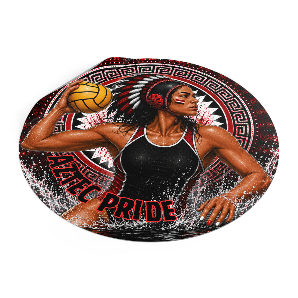 Aztec Water Polo Warrior Round Vinyl Sticker 2”–6” | Made & Shipped in the USA • 🚚 FREE USA Shipping • Personalized Option