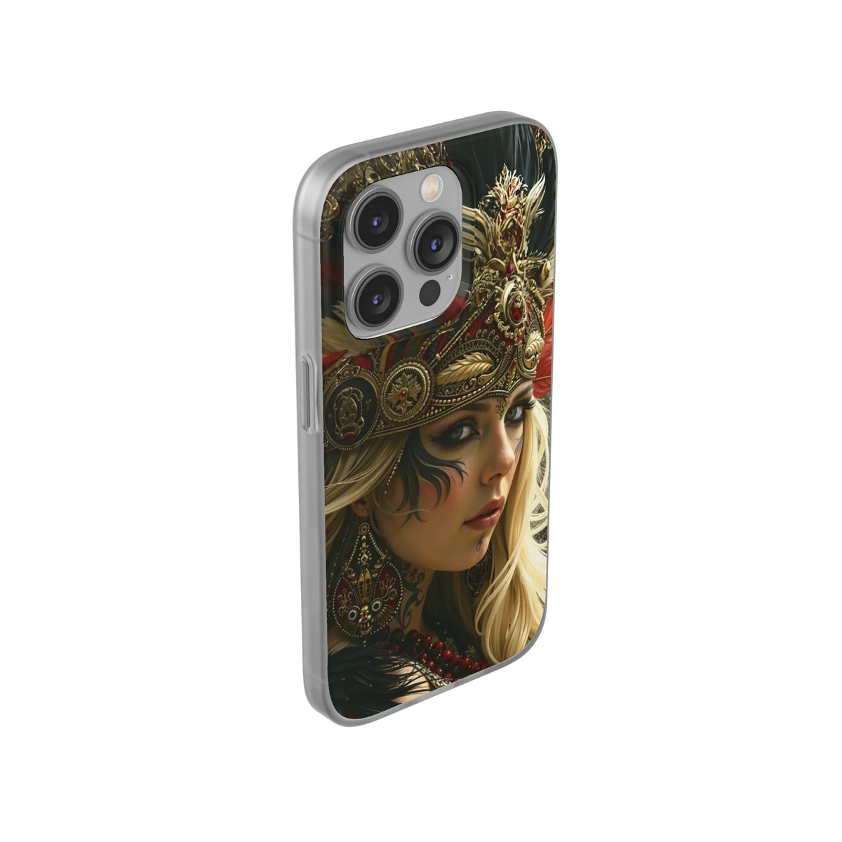 Aztec Fireheart Queen – Flexi Phone Case (iPhone & Samsung • Clear TPU • Made in USA • Personalized Option)
