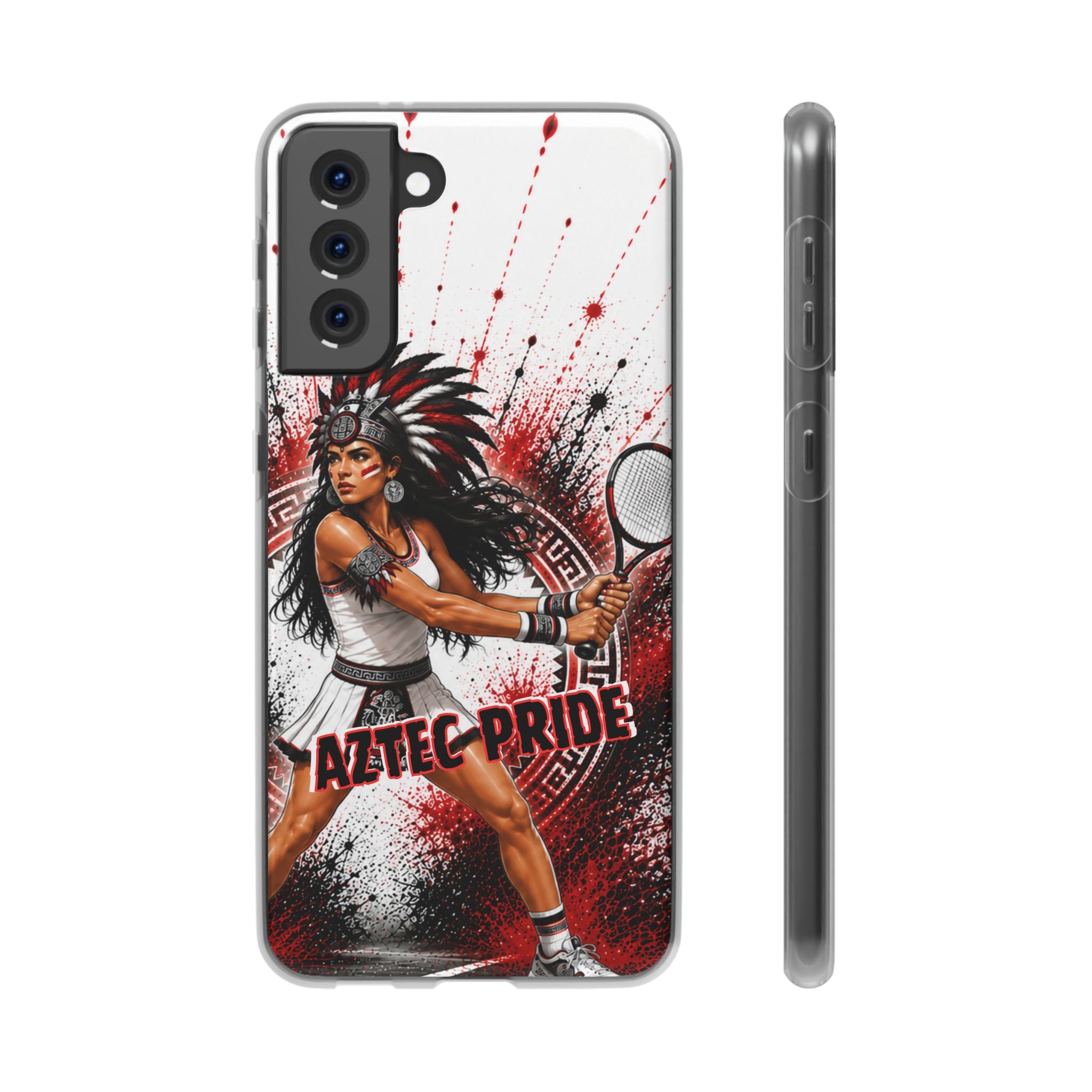 Aztec Tennis Female Warrior – Flexi Phone Case (iPhone & Samsung • Clear TPU • Made & Shipped in the USA • 🚚 FREE USA Shipping • Personalized Option)