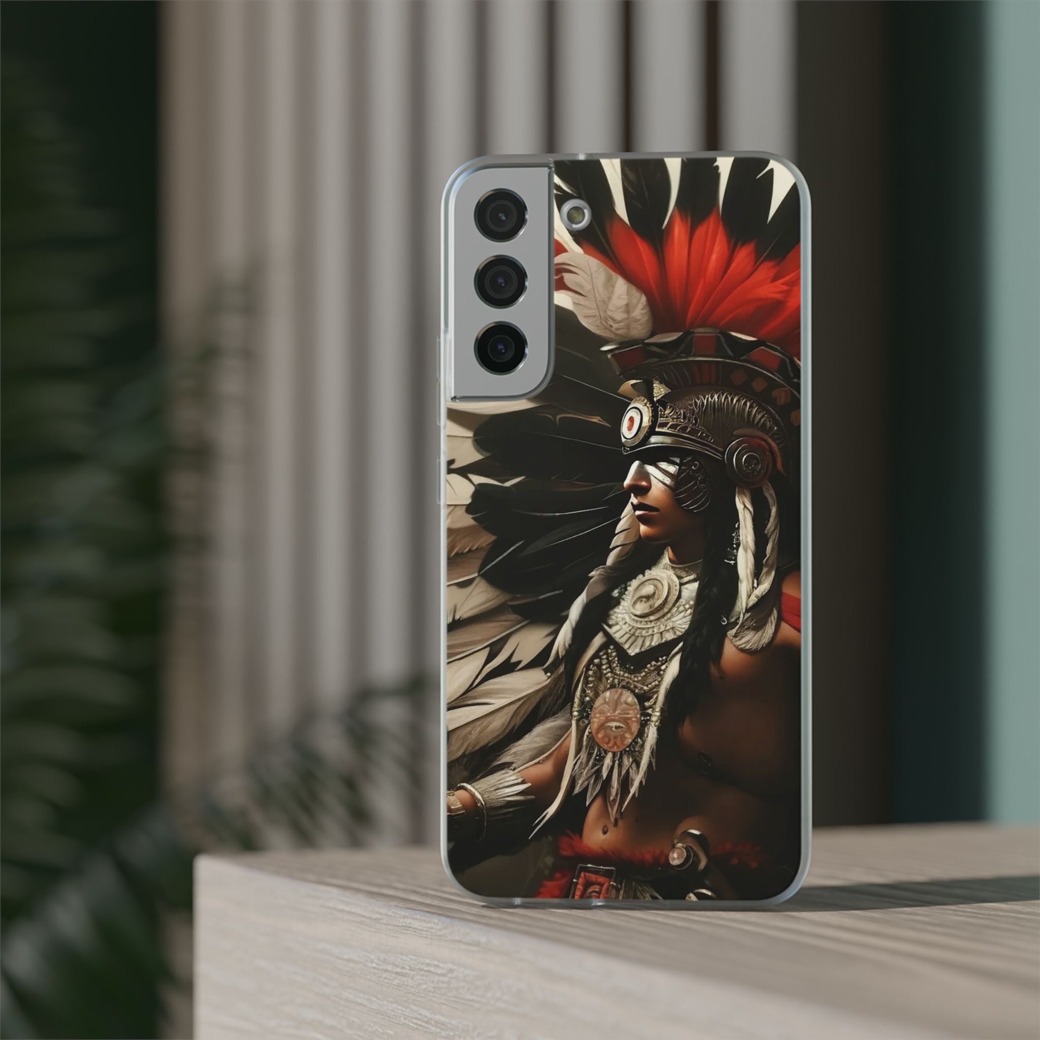 Aztec Fierce Warrior – Flexi Phone Case (iPhone & Samsung • Clear TPU • Made in USA • Personalized Option)