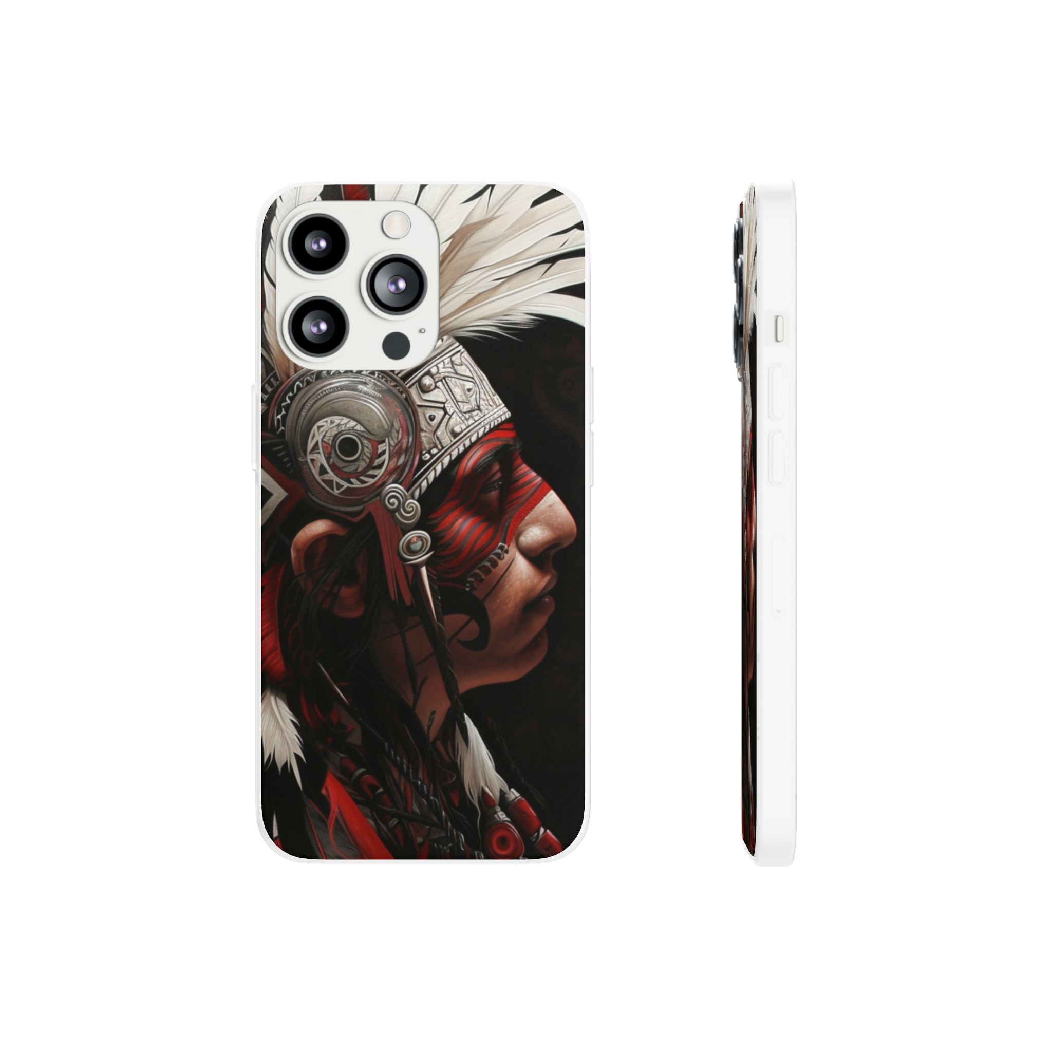 Aztec Warrior King – Flexi Phone Case (iPhone & Samsung • Clear TPU • Made in USA • Personalized Option)