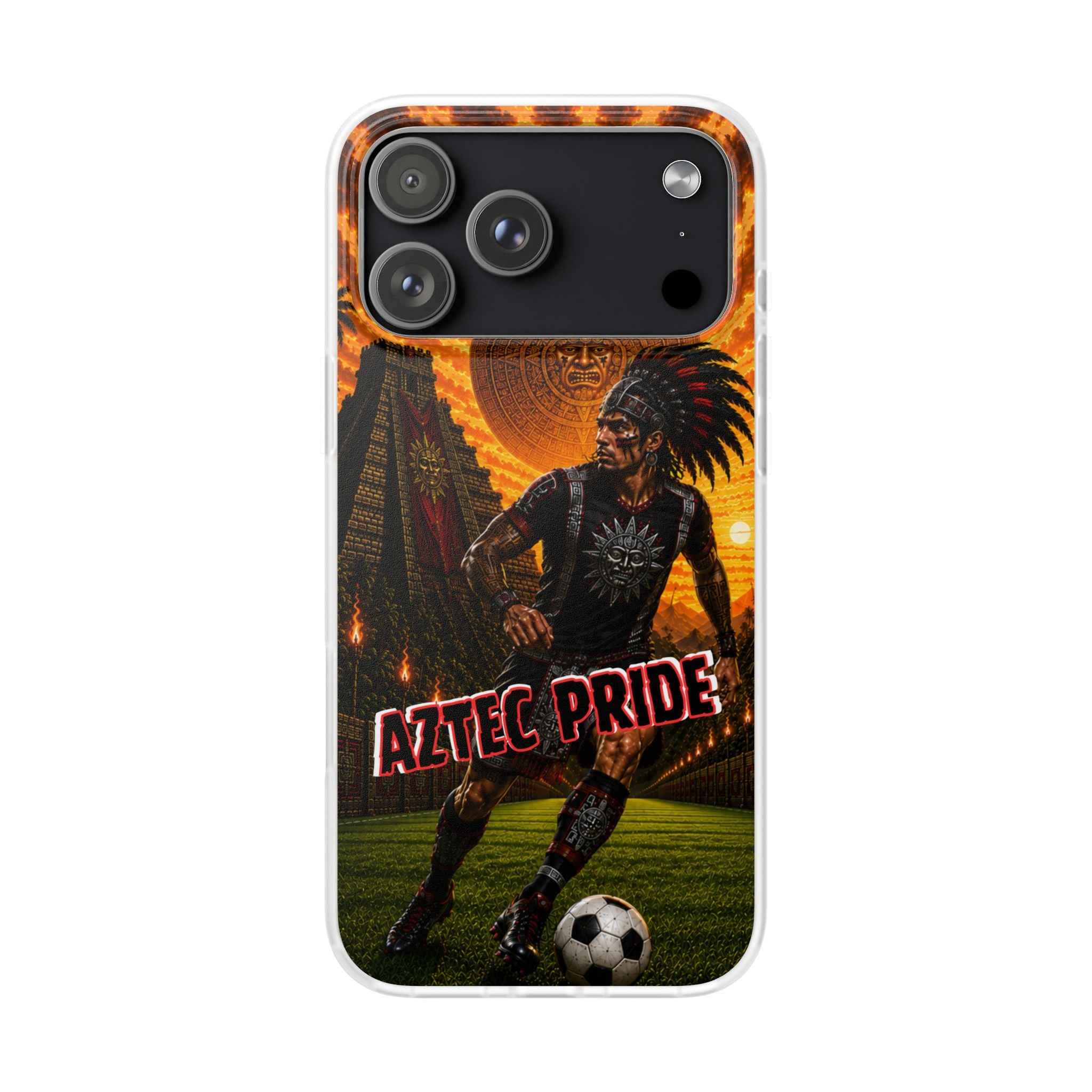 Aztec Soccer Male Warrior – Flexi Phone Case (iPhone & Samsung • Clear TPU • Made & Shipped in the USA • 🚚 FREE USA Shipping • Personalized Option)