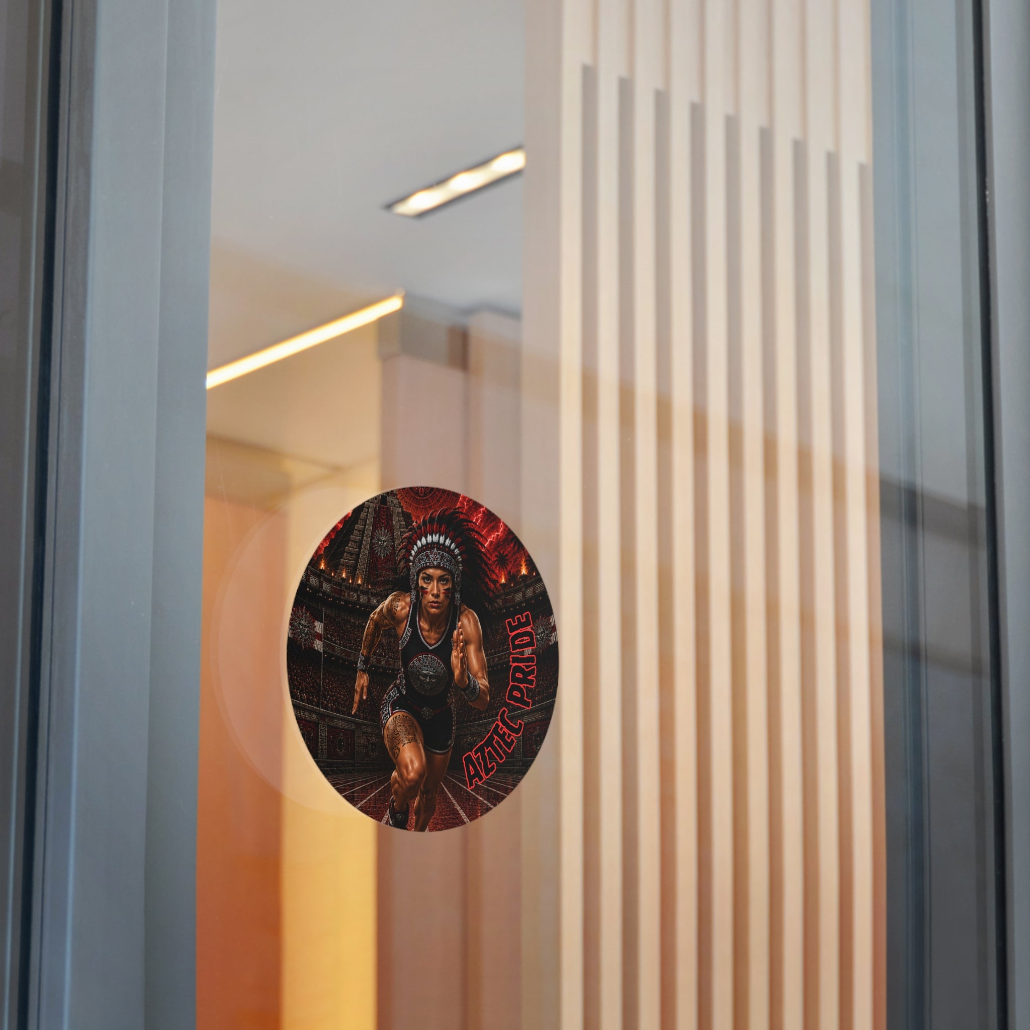 Aztec Track & Field Female Warrior Round Vinyl Sticker 2”–6” | Made & Shipped in the USA • 🚚 FREE USA Shipping • Personalized Option