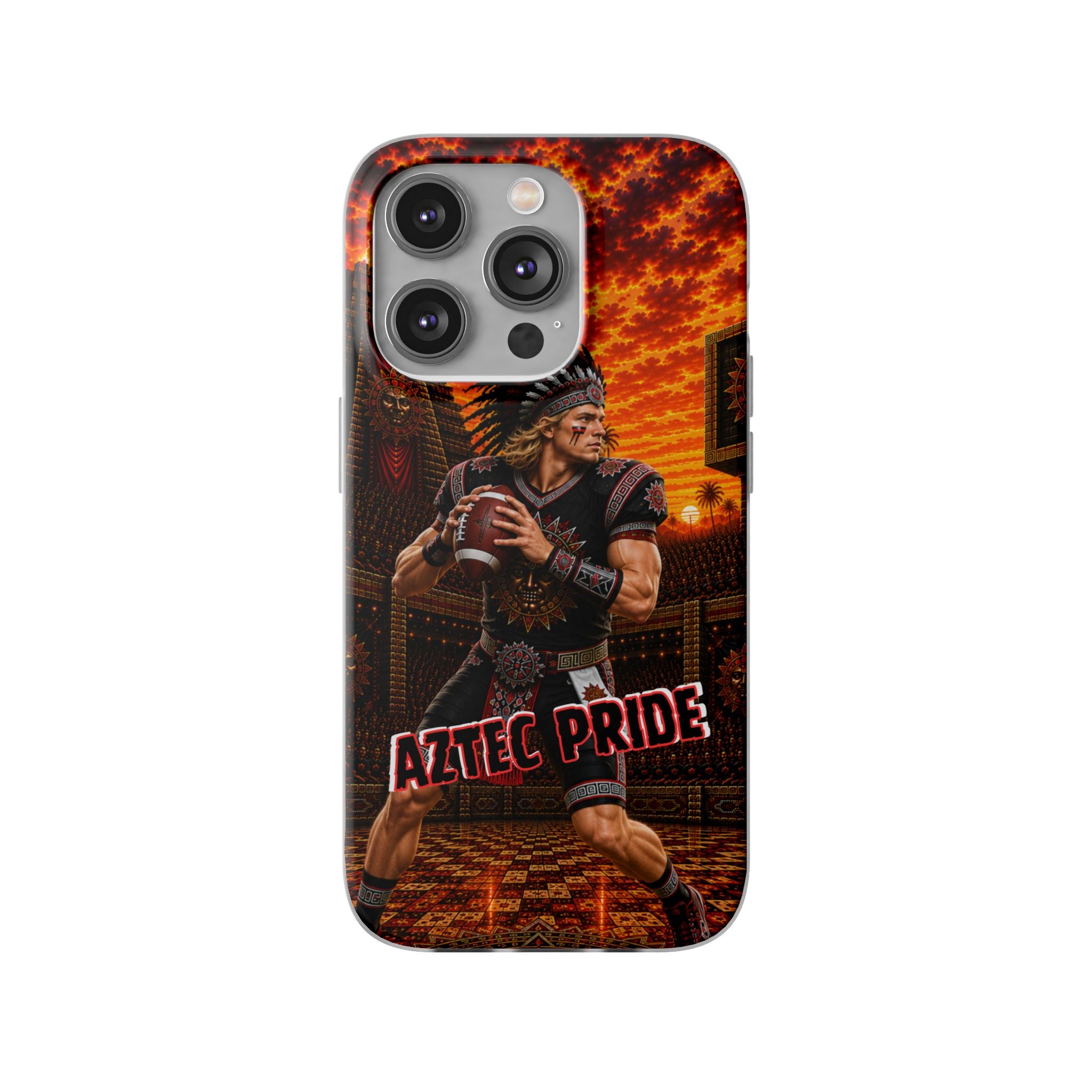 Aztec Football Warrior – Flexi Phone Case (iPhone & Samsung • Clear TPU • Made & Shipped in the USA • 🚚 FREE USA Shipping • Personalized Option)