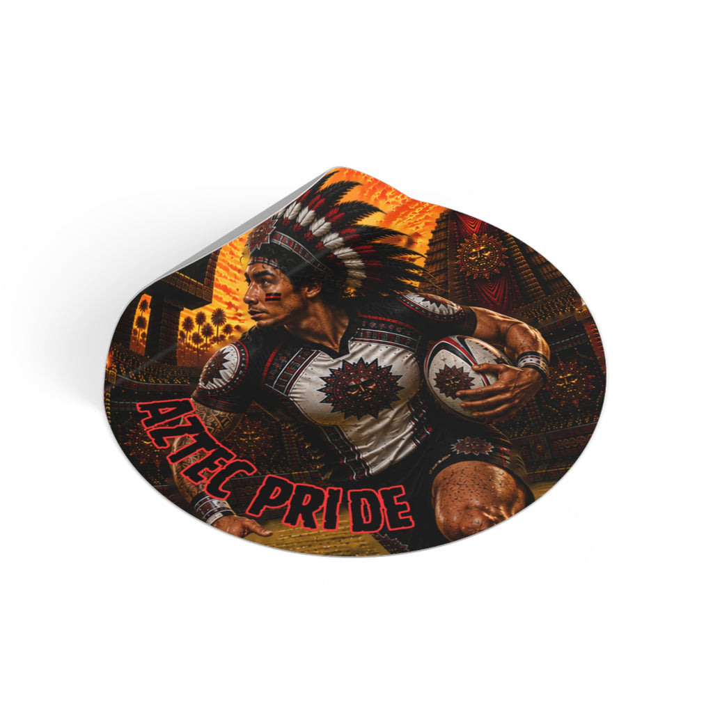 Aztec Rugby Male Warrior Round Vinyl Sticker 2”–6” | Made & Shipped in the USA • 🚚 FREE USA Shipping • Personalized Option
