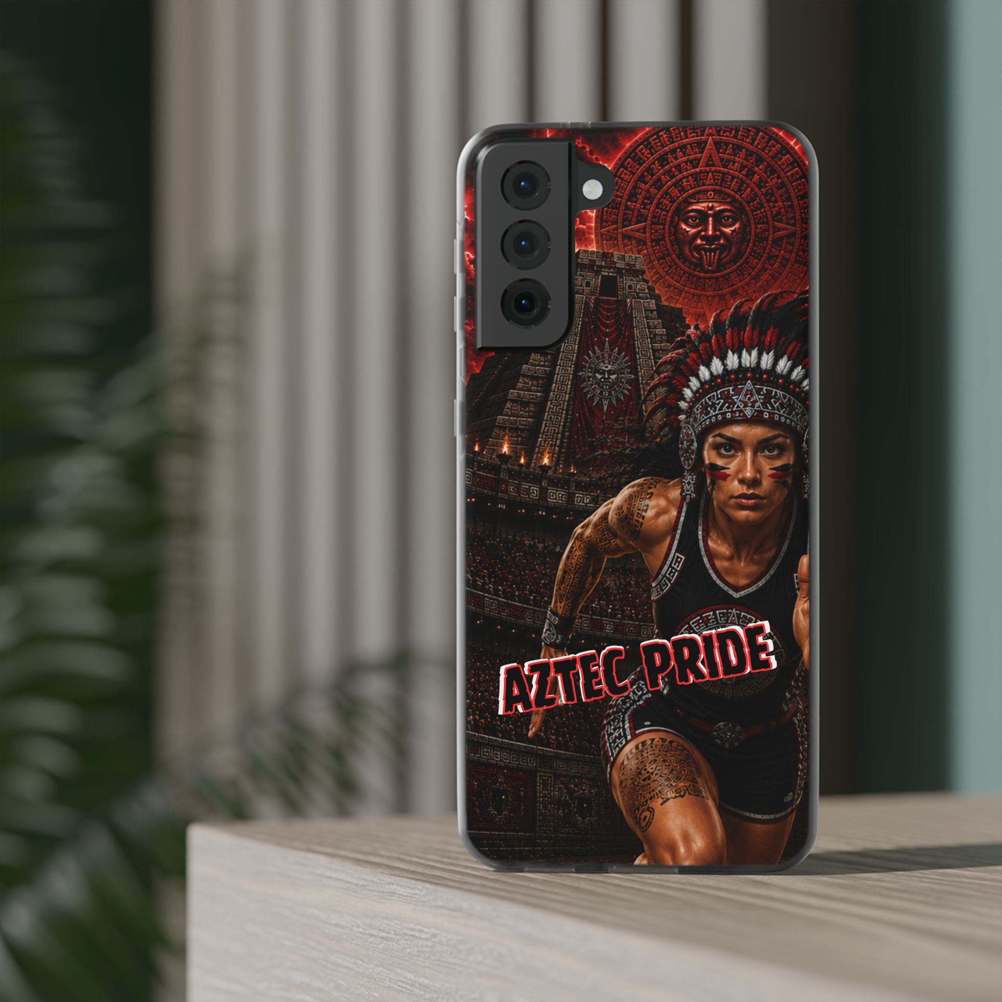 Aztec Track & Field Female Warrior – Flexi Phone Case (iPhone & Samsung • Clear TPU • Made & Shipped in the USA • 🚚 FREE USA Shipping • Personalized Option)
