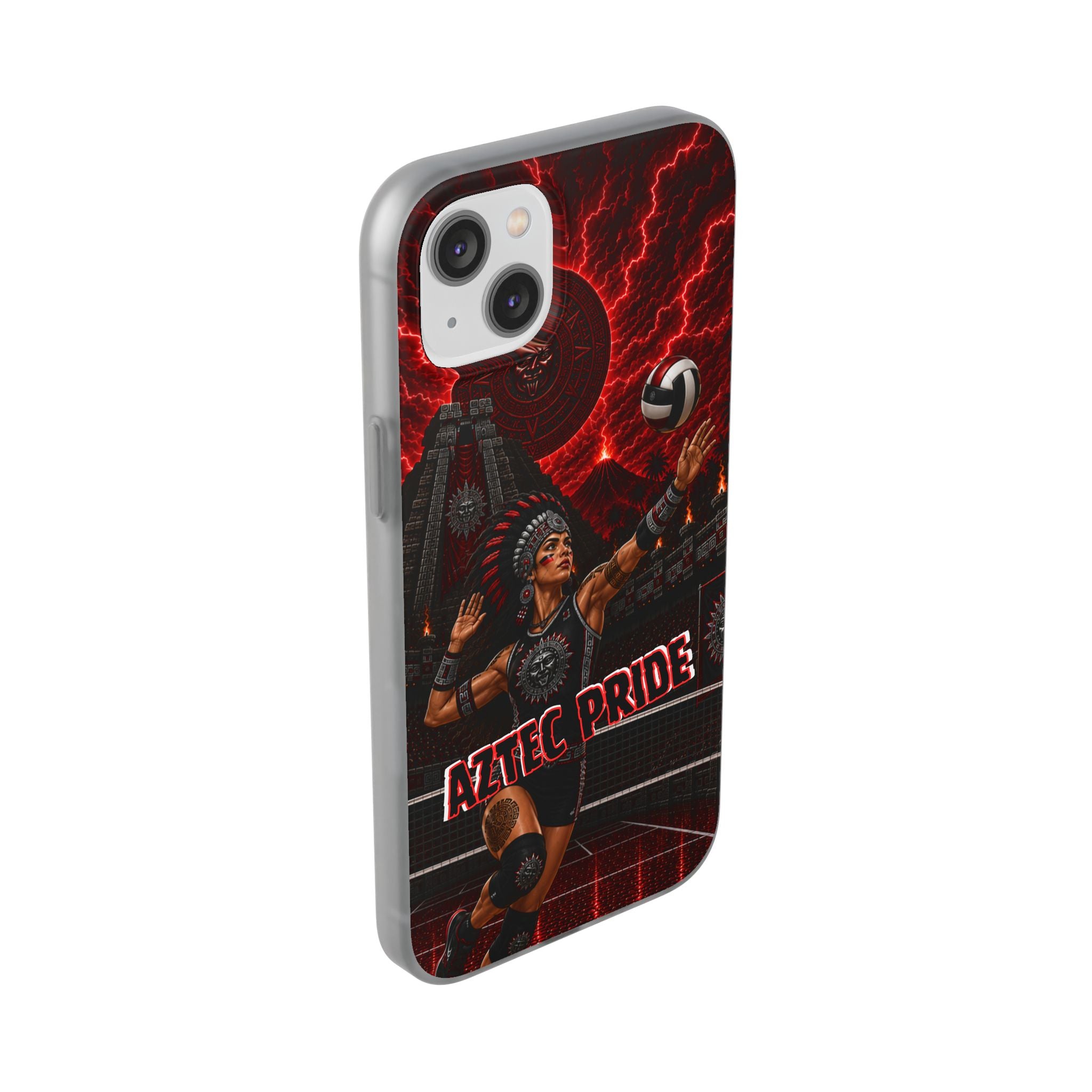 Aztec Volleyball Warrior – Flexi Phone Case (iPhone & Samsung • Clear TPU • Made & Shipped in the USA • 🚚 FREE USA Shipping • Personalized Option)