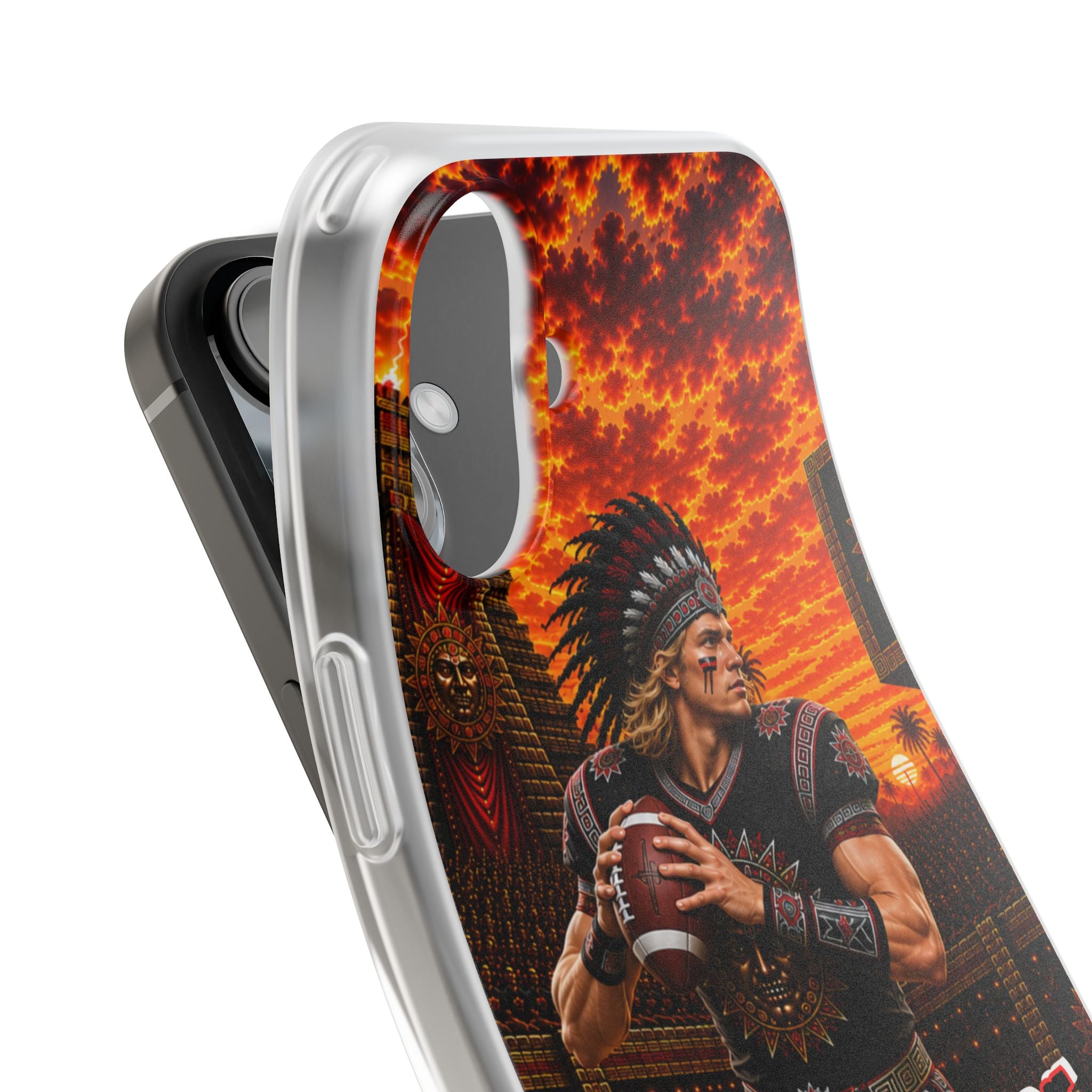 Aztec Football Warrior – Flexi Phone Case (iPhone & Samsung • Clear TPU • Made & Shipped in the USA • 🚚 FREE USA Shipping • Personalized Option)