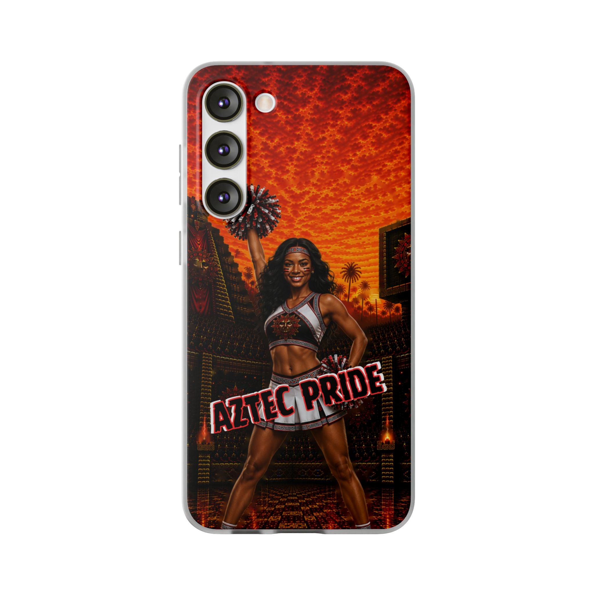 Aztec Cheerleader Warrior – Flexi Phone Case (iPhone & Samsung • Clear TPU • Made & Shipped in the USA • 🚚 FREE USA Shipping • Personalized Option)
