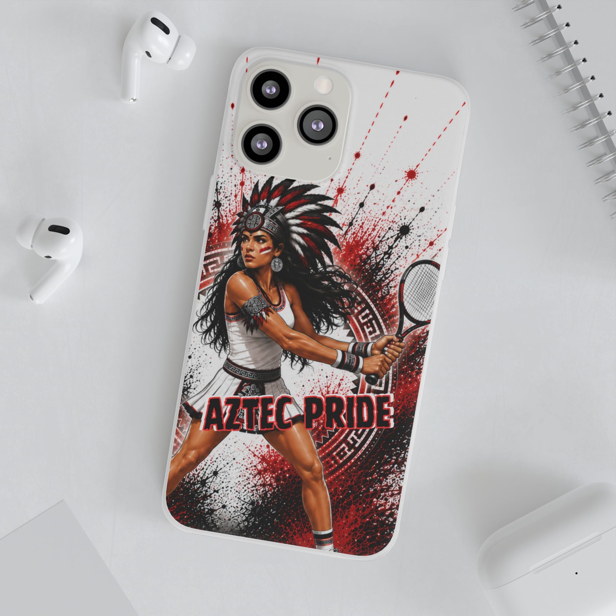 Aztec Tennis Female Warrior – Flexi Phone Case (iPhone & Samsung • Clear TPU • Made & Shipped in the USA • 🚚 FREE USA Shipping • Personalized Option)