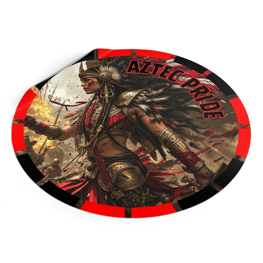 Aztec Warrior Queen Round Vinyl Sticker – Waterproof Matte Decal (2”–6”)