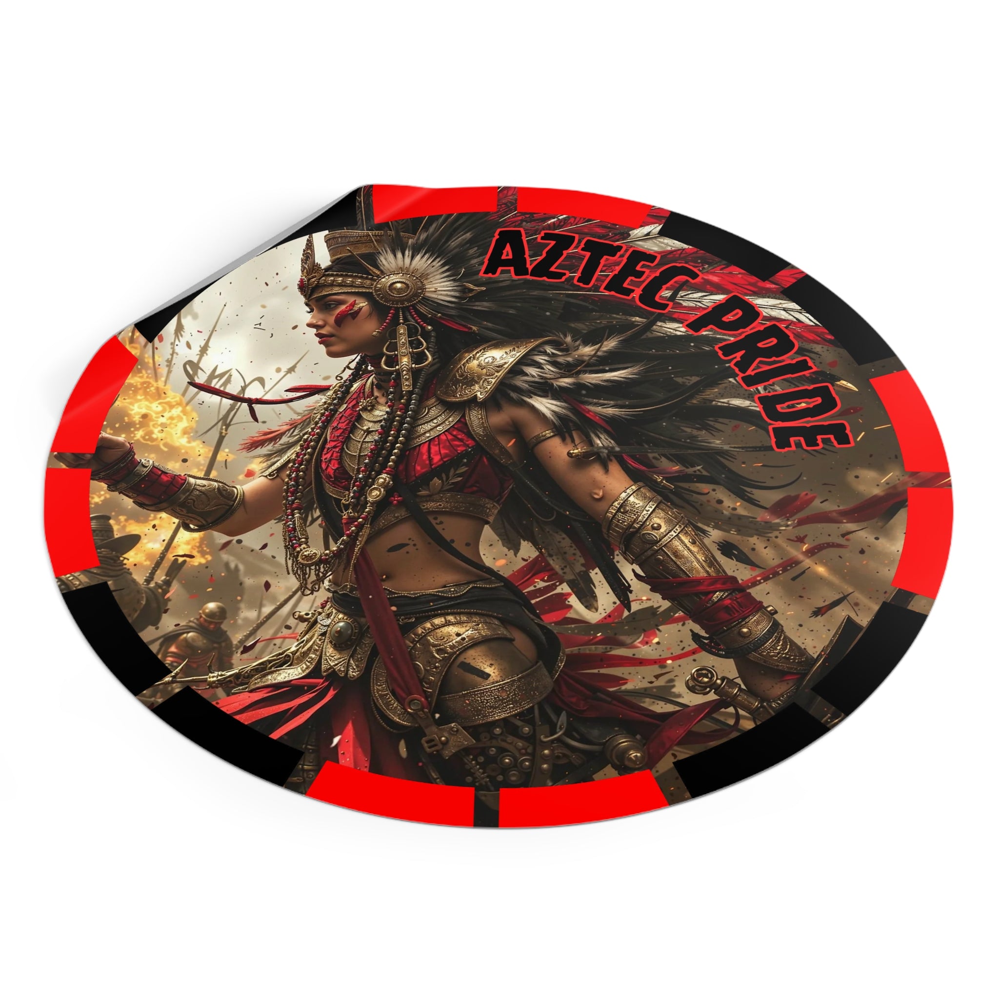 Aztec Warrior Queen Round Vinyl Sticker – Waterproof Matte Decal (2”–6”)