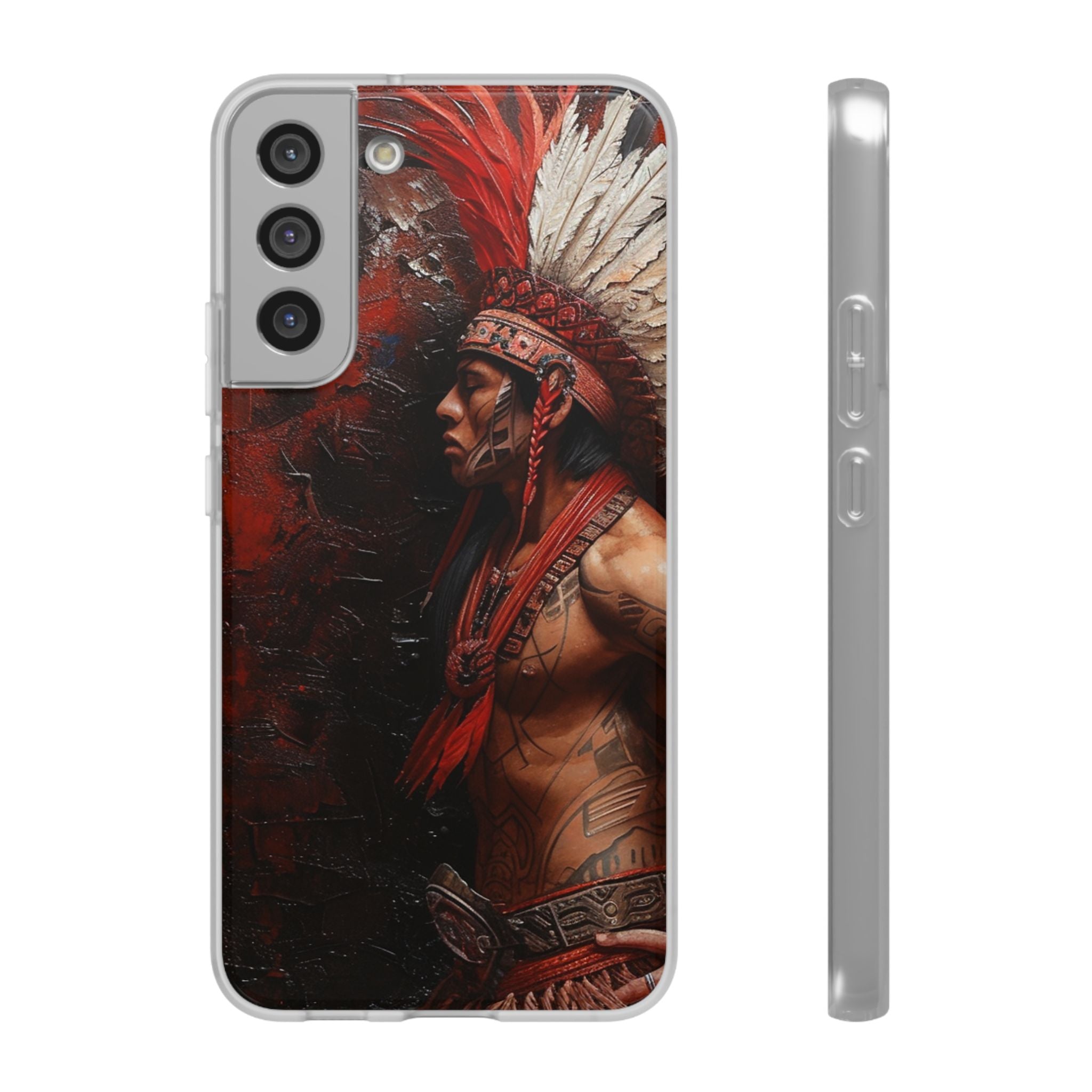 Aztec Noble Warrior – Flexi Phone Case (iPhone & Samsung • Clear TPU • Made in USA • Personalized Option)