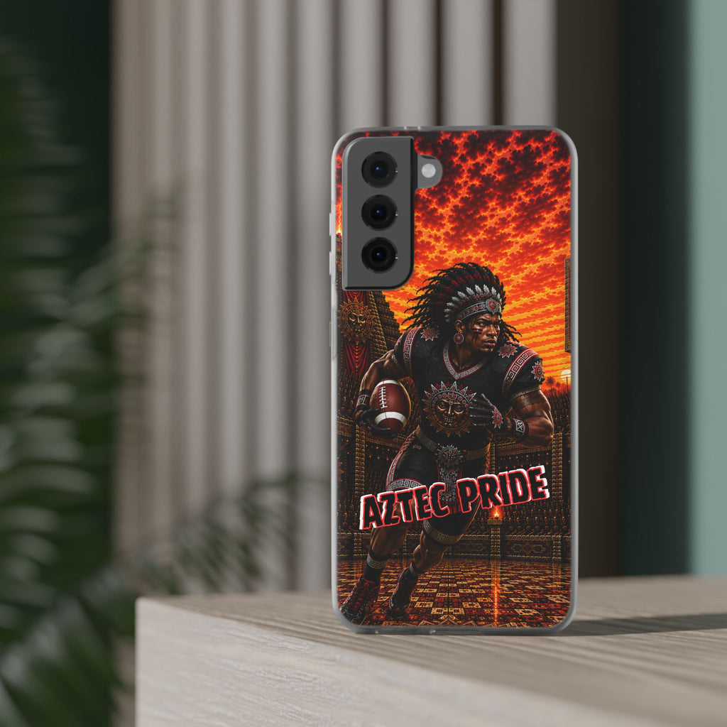 Aztec Football Warrior – Flexi Phone Case (iPhone & Samsung • Clear TPU • Made & Shipped in the USA • 🚚 FREE USA Shipping • Personalized Option)