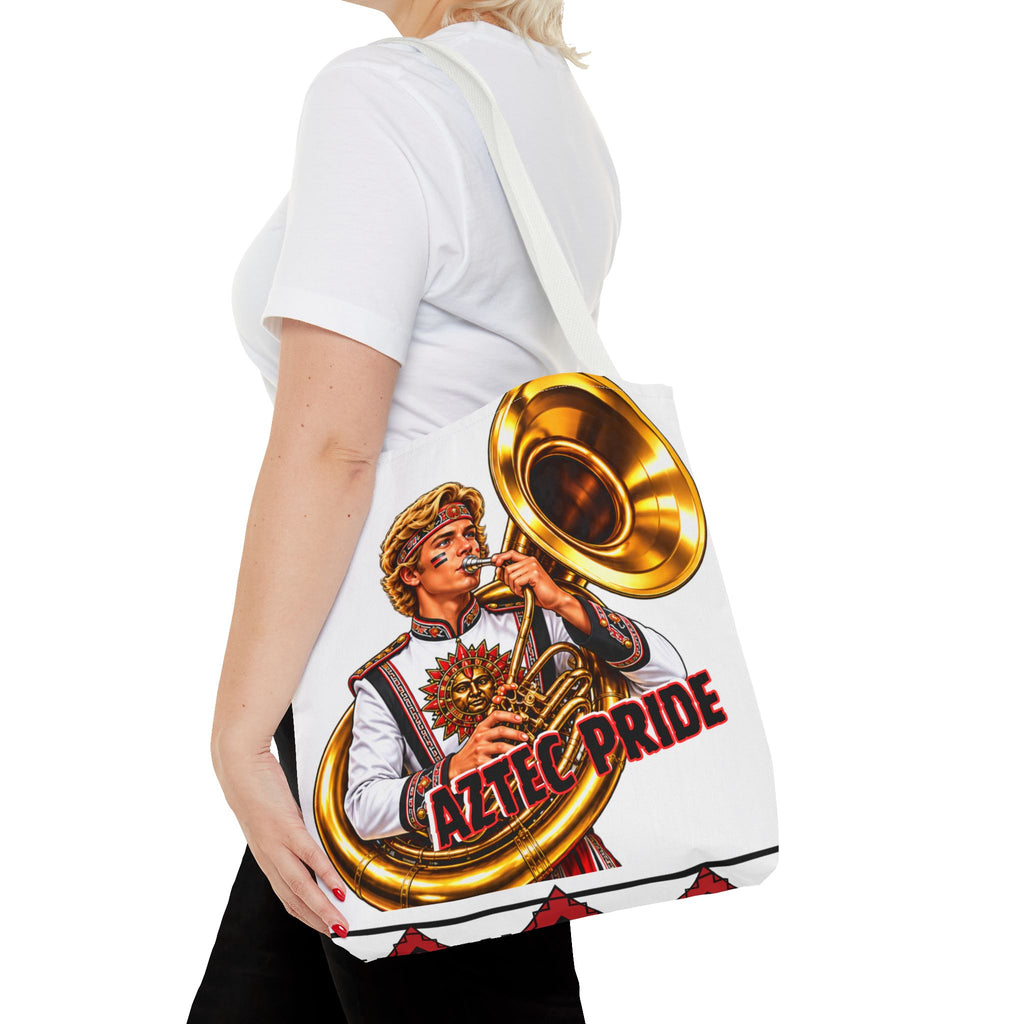 Aztec Tuba Warrior Tote Bag | Aztec-Inspired AI Art • Made & Shipped in the USA • 🚚 FREE USA Shipping • FREE Personalization