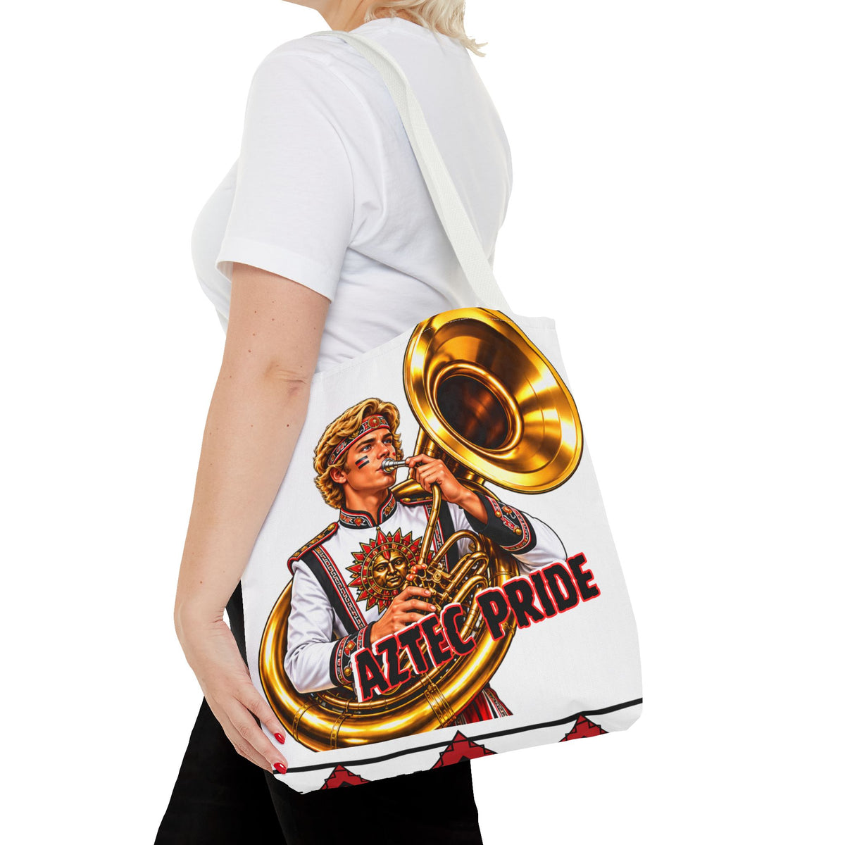 Aztec Tuba Warrior Tote Bag | Aztec-Inspired AI Art • Made & Shipped in the USA • 🚚 FREE USA Shipping • FREE Personalization