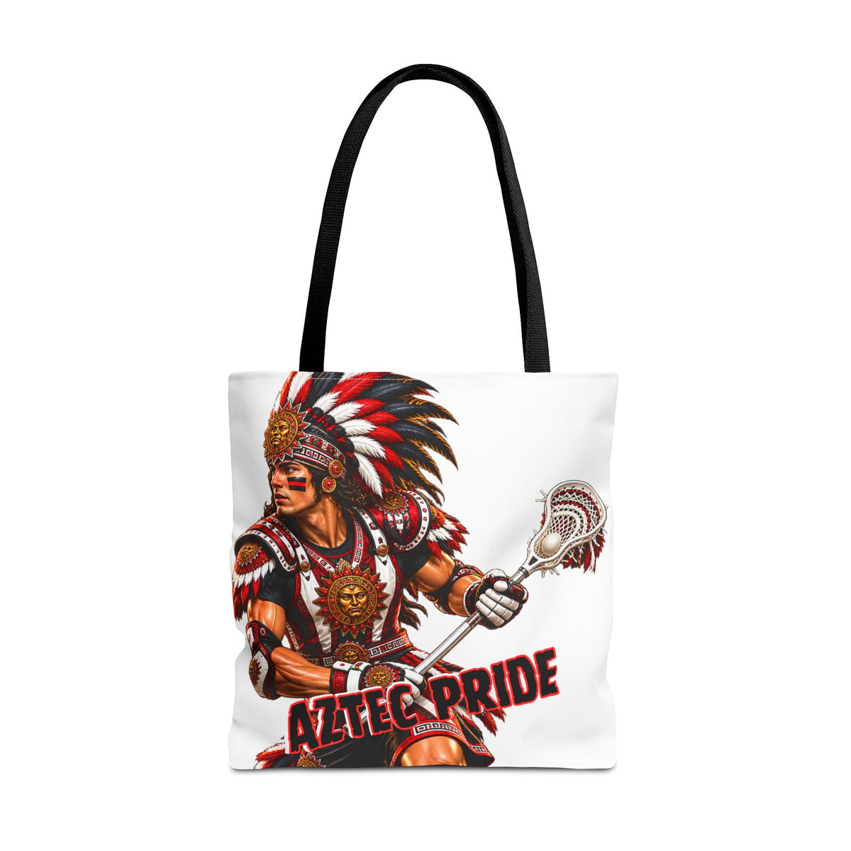 Aztec Lacrosse Male Warrior Tote Bag | Aztec-Inspired AI Art • Made & Shipped in the USA • 🚚 FREE USA Shipping • FREE Personalization
