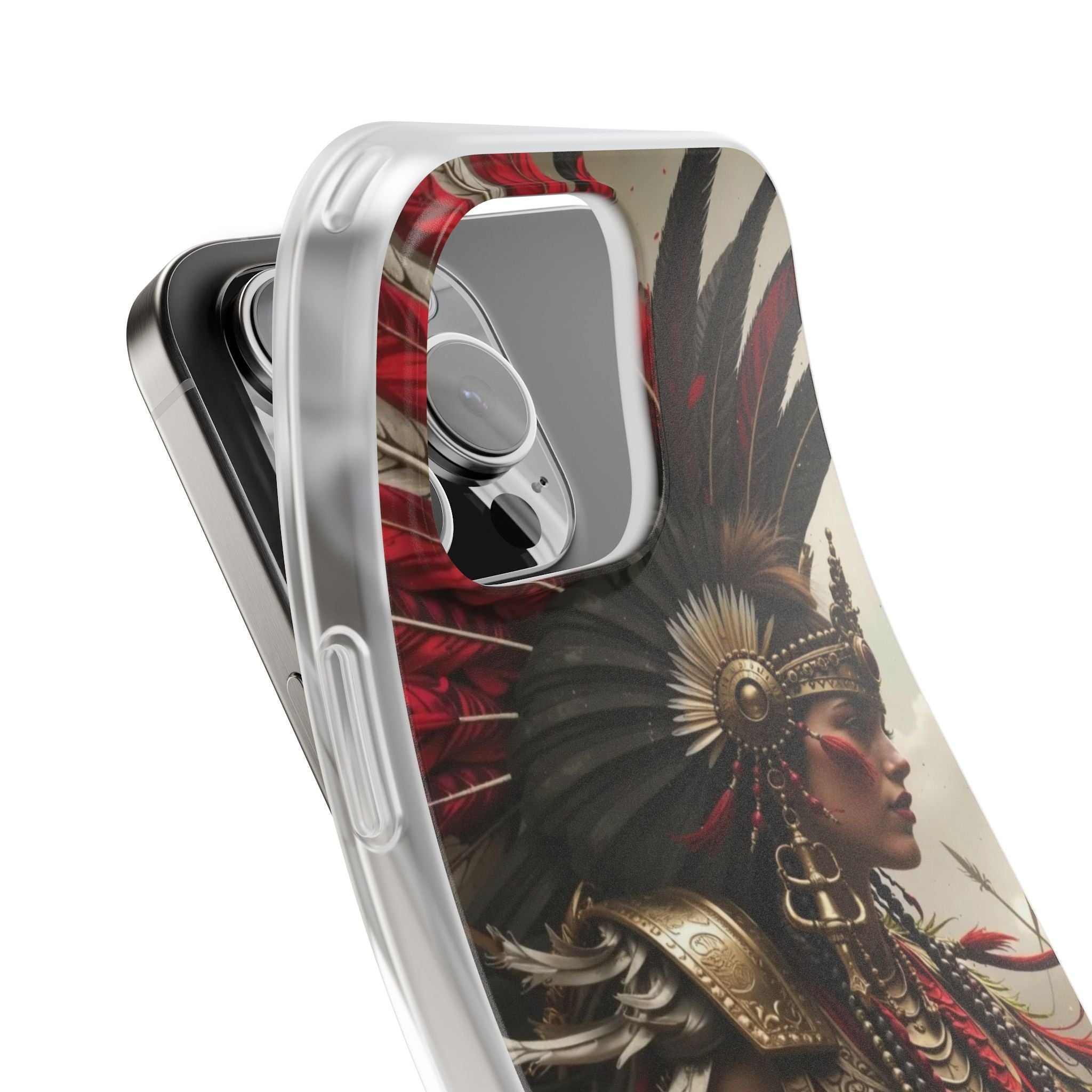 Aztec Warrior Queen – Flexi Phone Case (iPhone & Samsung • Clear TPU • Made in USA • Personalized Option)
