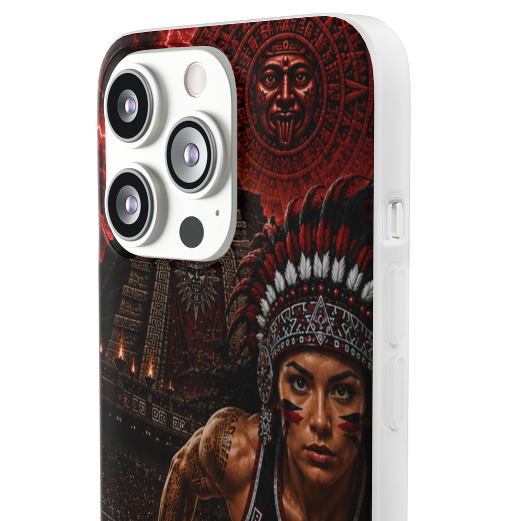 Aztec Track & Field Female Warrior – Flexi Phone Case (iPhone & Samsung • Clear TPU • Made & Shipped in the USA • 🚚 FREE USA Shipping • Personalized Option)