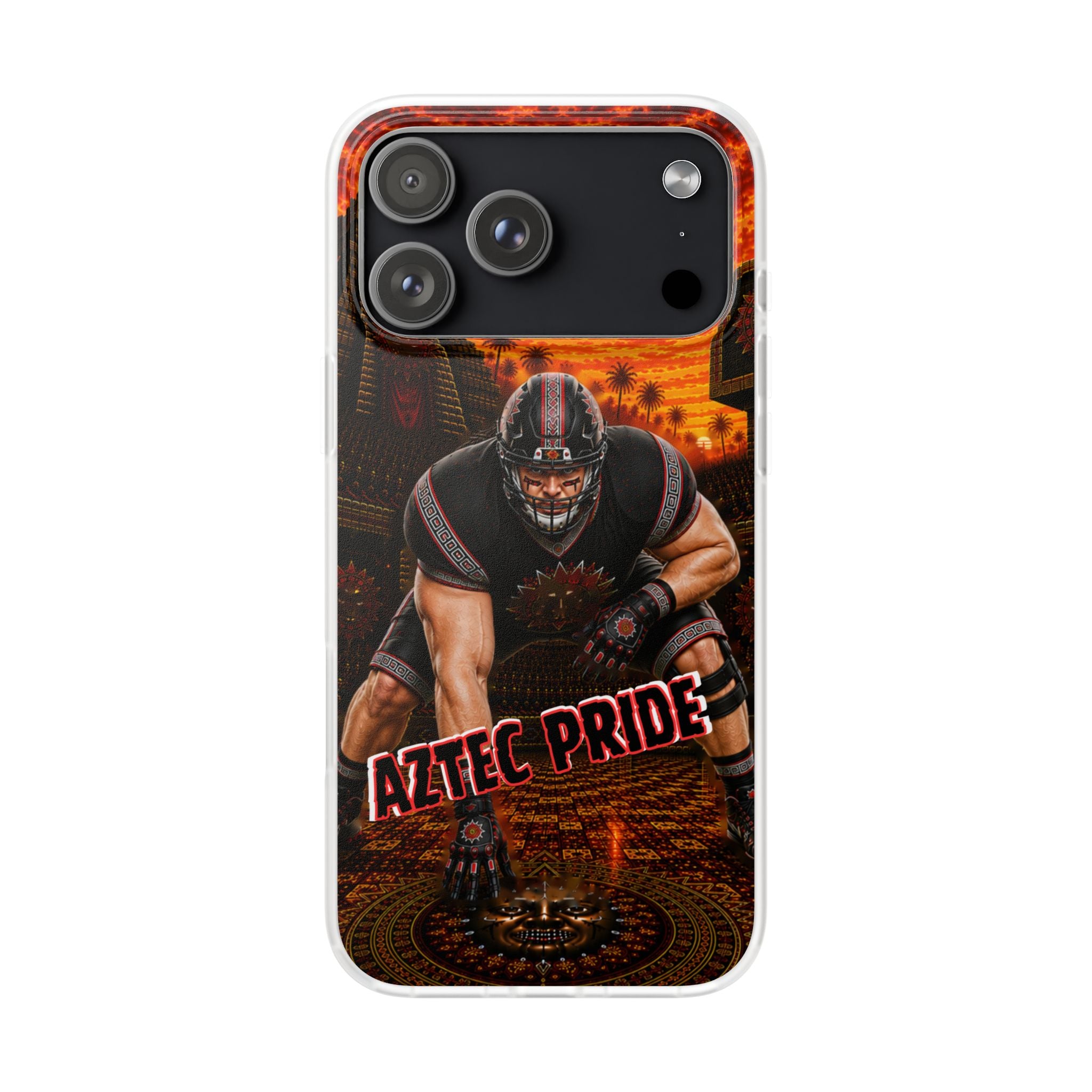 Aztec Football Warrior – Flexi Phone Case (iPhone & Samsung • Clear TPU • Made & Shipped in the USA • 🚚 FREE USA Shipping • Personalized Option)