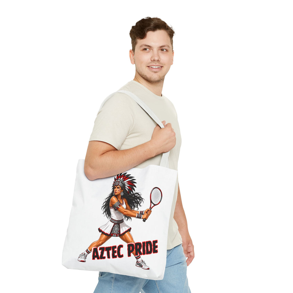 Aztec Tennis Female Warrior Tote Bag | Aztec-Inspired AI Art • Made & Shipped in the USA • 🚚 FREE USA Shipping • FREE Personalization