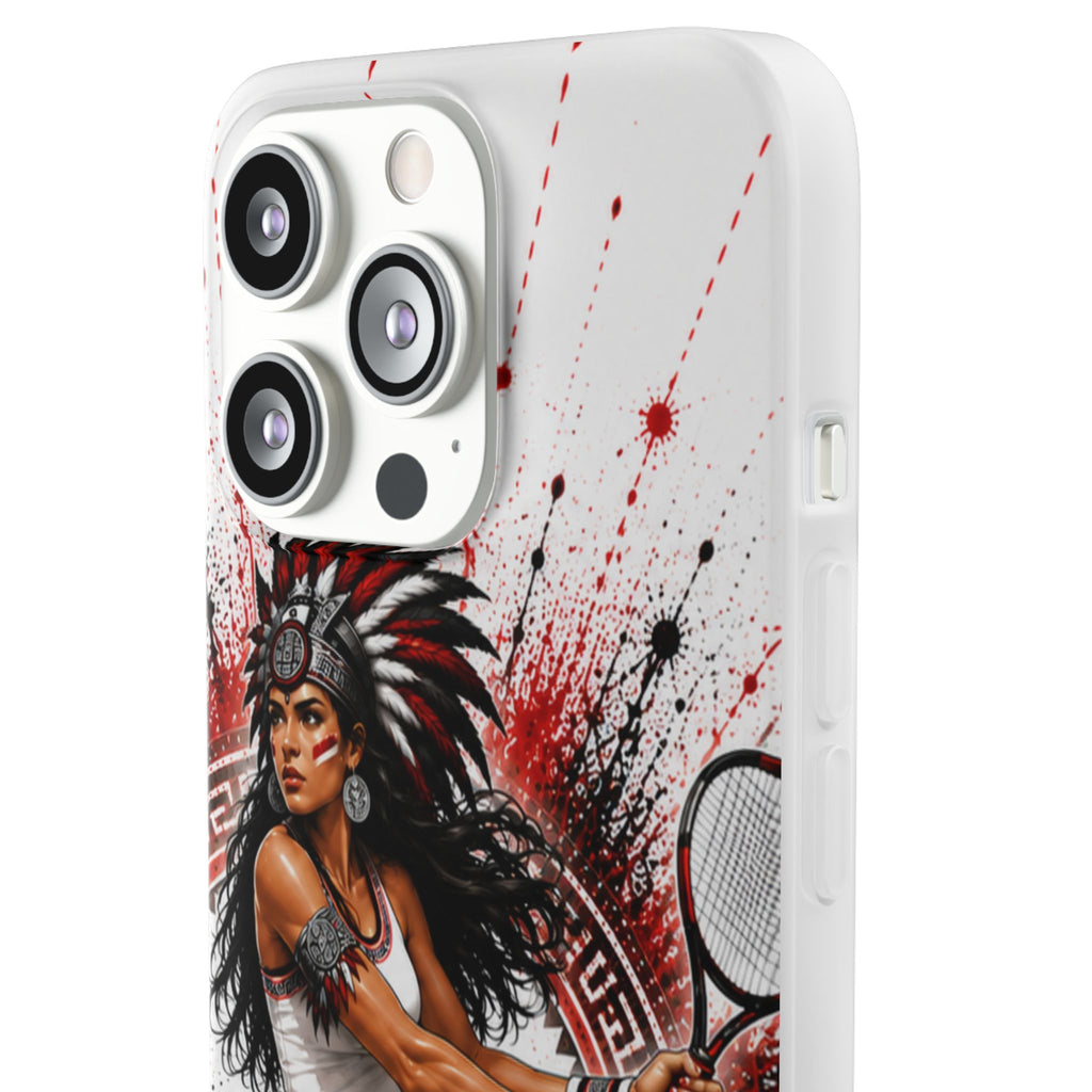 Aztec Tennis Female Warrior – Flexi Phone Case (iPhone & Samsung • Clear TPU • Made & Shipped in the USA • 🚚 FREE USA Shipping • Personalized Option)