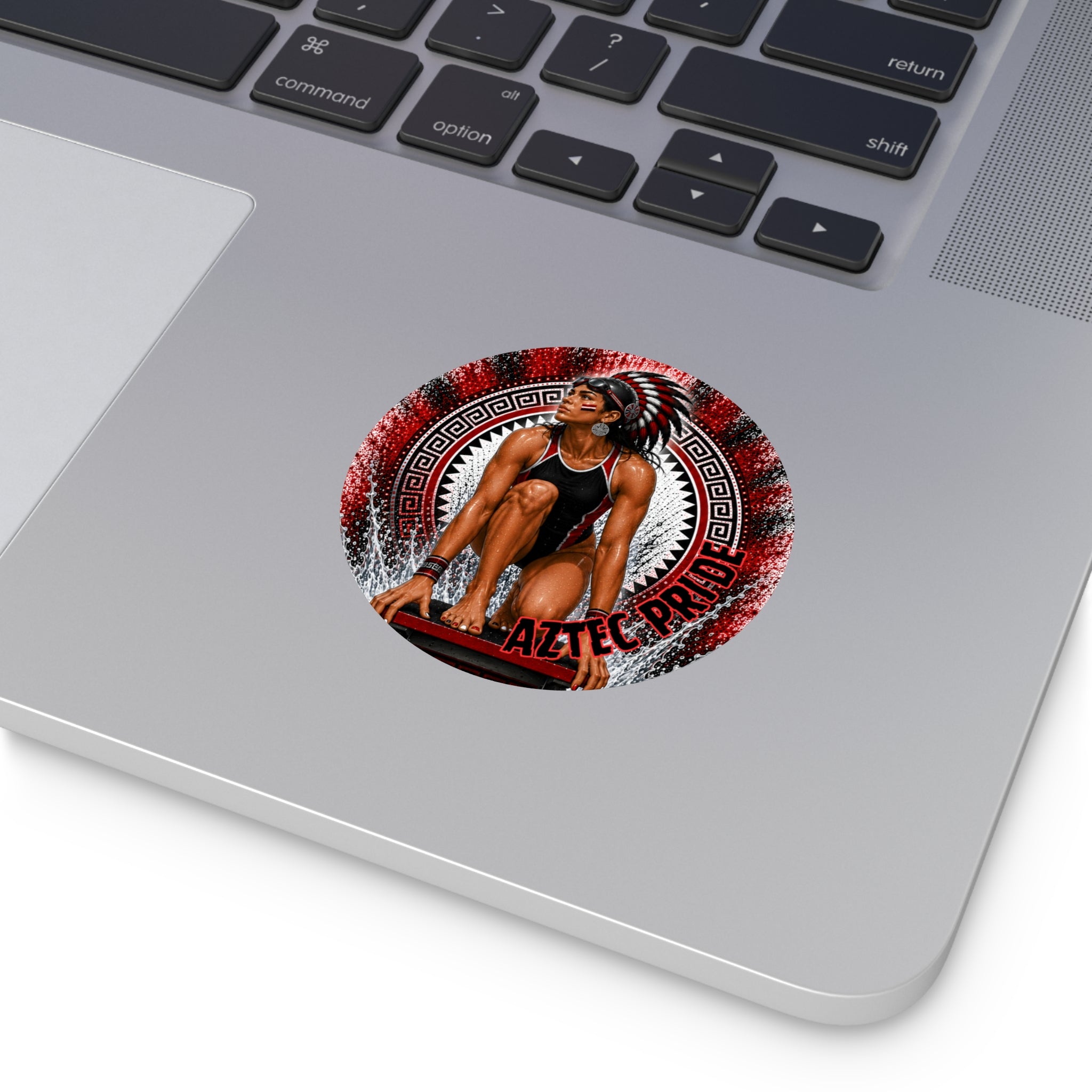 Aztec Swim & Dive Warrior Round Vinyl Sticker 2”–6” | Made & Shipped in the USA • 🚚 FREE USA Shipping • Personalized Option