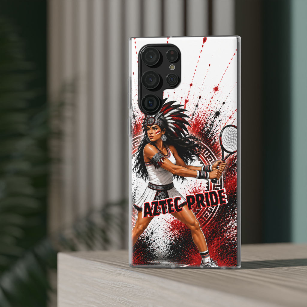 Aztec Tennis Female Warrior – Flexi Phone Case (iPhone & Samsung • Clear TPU • Made & Shipped in the USA • 🚚 FREE USA Shipping • Personalized Option)
