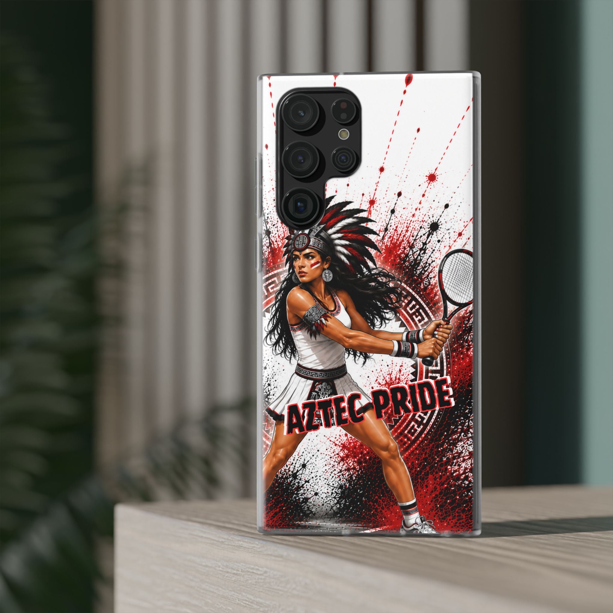 Aztec Tennis Female Warrior – Flexi Phone Case (iPhone & Samsung • Clear TPU • Made & Shipped in the USA • 🚚 FREE USA Shipping • Personalized Option)