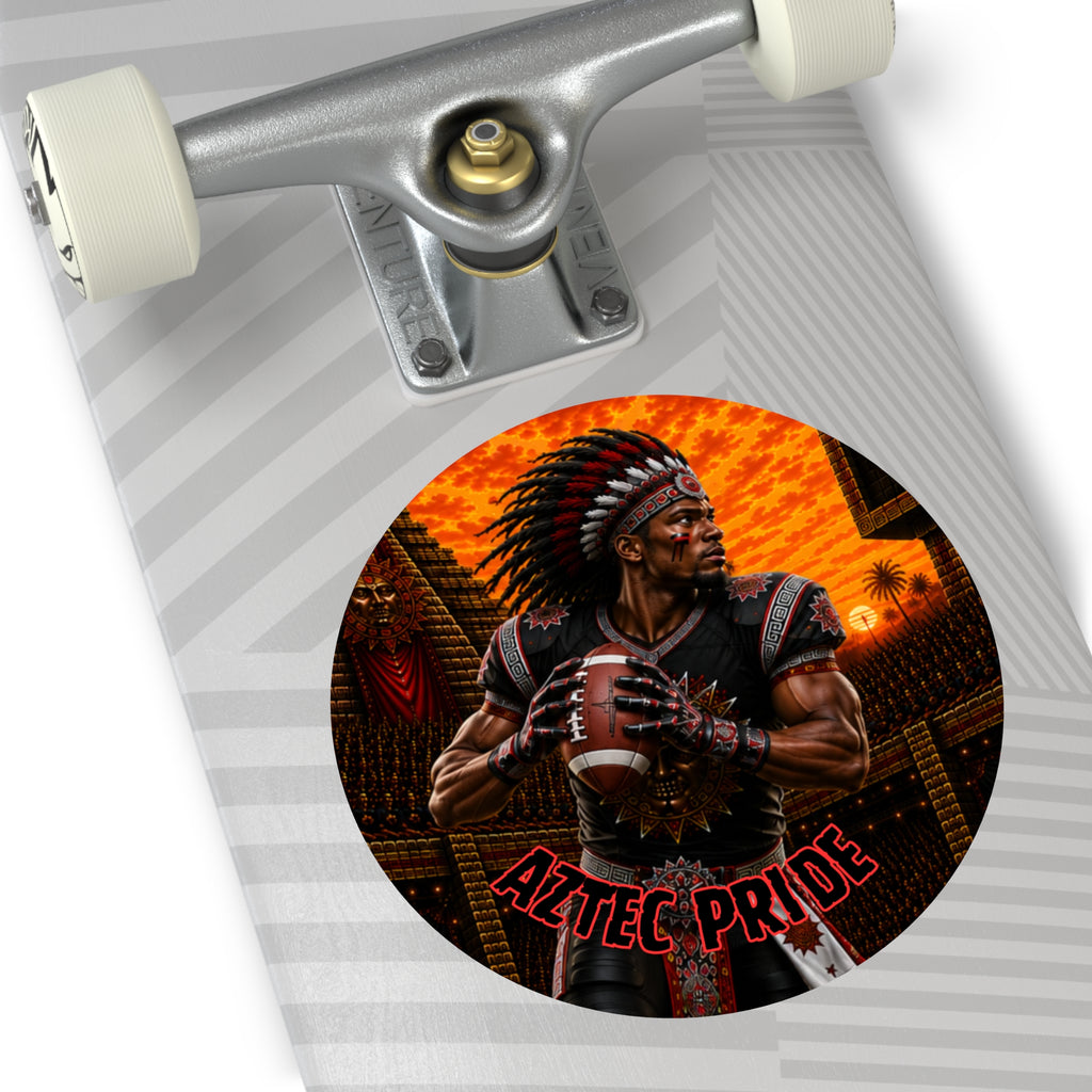 Aztec Football Quarterback Warrior Round Vinyl Sticker 2”–6” | Made & Shipped in the USA • 🚚 FREE USA Shipping • Personalized Option