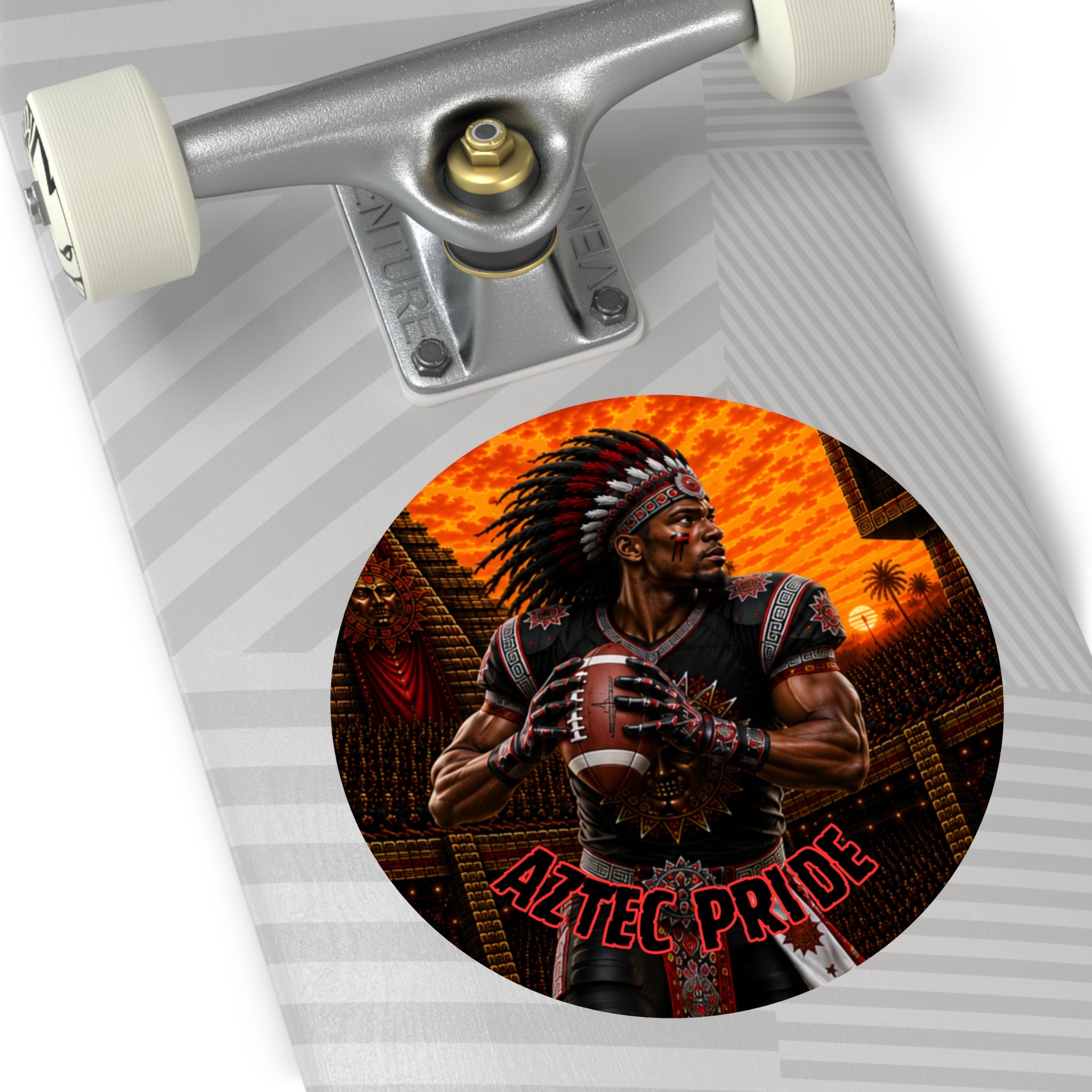 Aztec Football Quarterback Warrior Round Vinyl Sticker 2”–6” | Made & Shipped in the USA • 🚚 FREE USA Shipping • Personalized Option