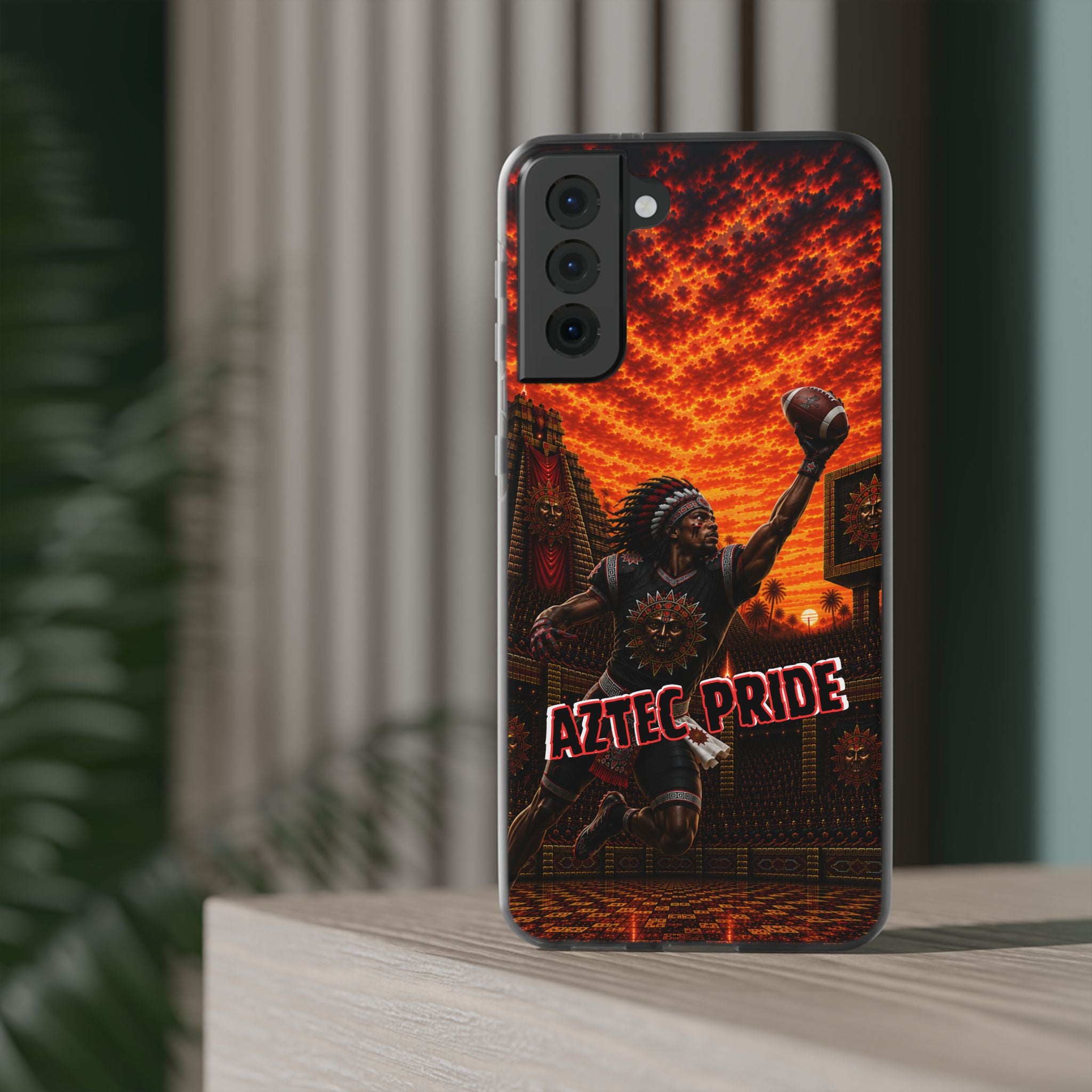 Aztec Football Warrior – Flexi Phone Case (iPhone & Samsung • Clear TPU • Made & Shipped in the USA • 🚚 FREE USA Shipping • Personalized Option)
