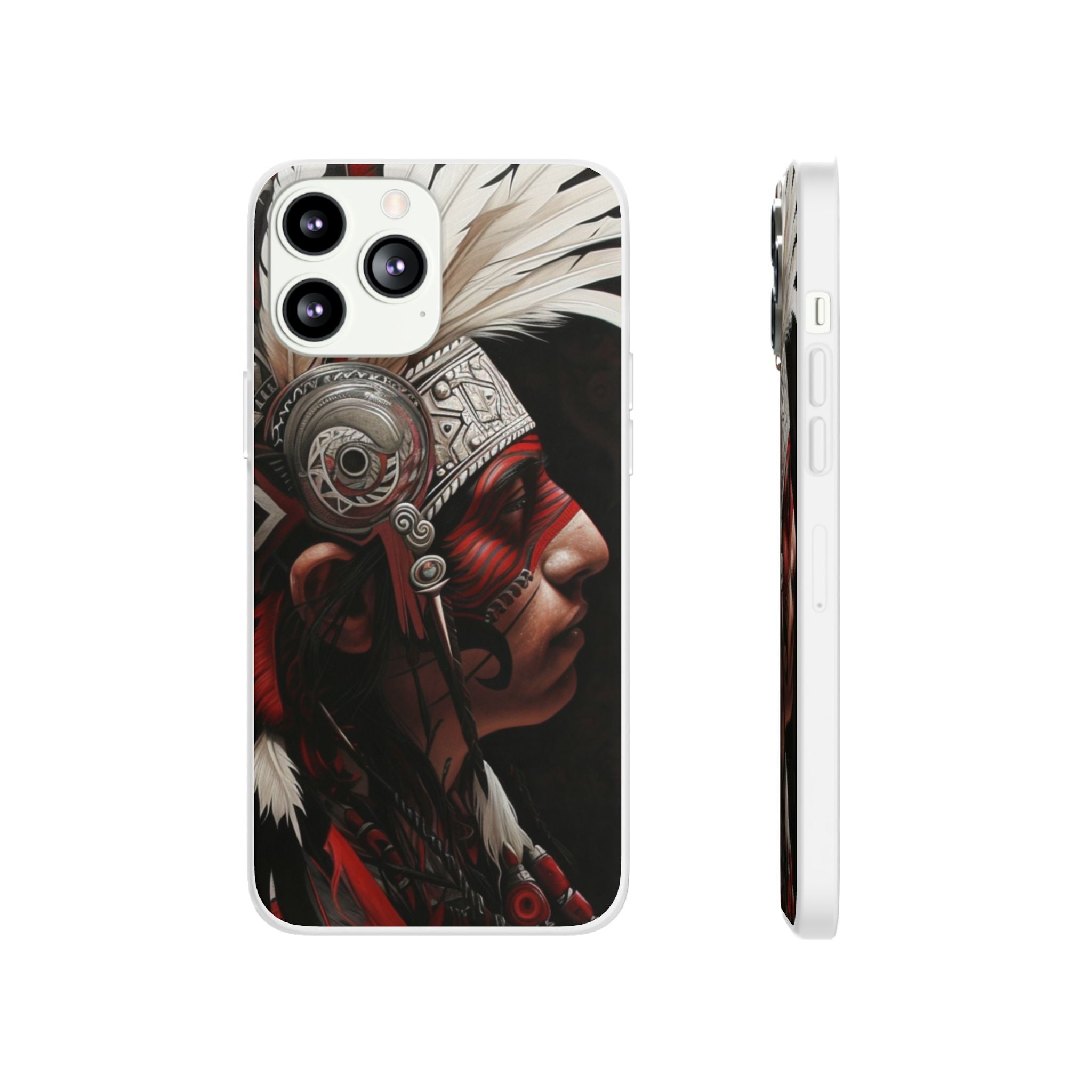Aztec Warrior King – Flexi Phone Case (iPhone & Samsung • Clear TPU • Made in USA • Personalized Option)