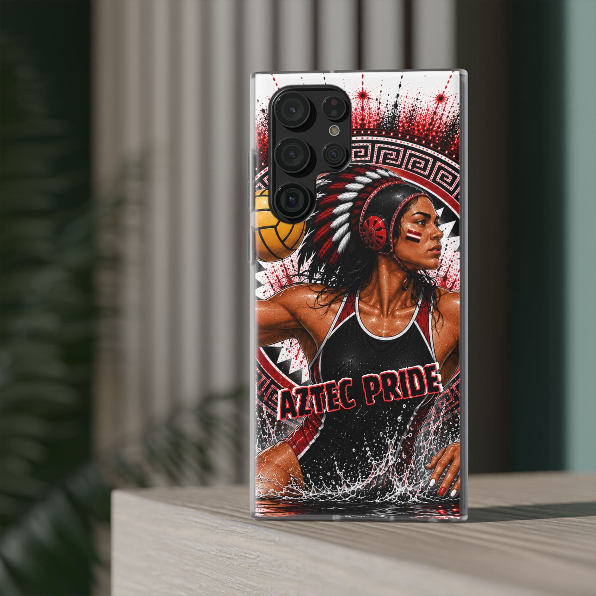 Aztec Water Polo Warrior – Flexi Phone Case (iPhone & Samsung • Clear TPU • Made in USA • Personalized Option)