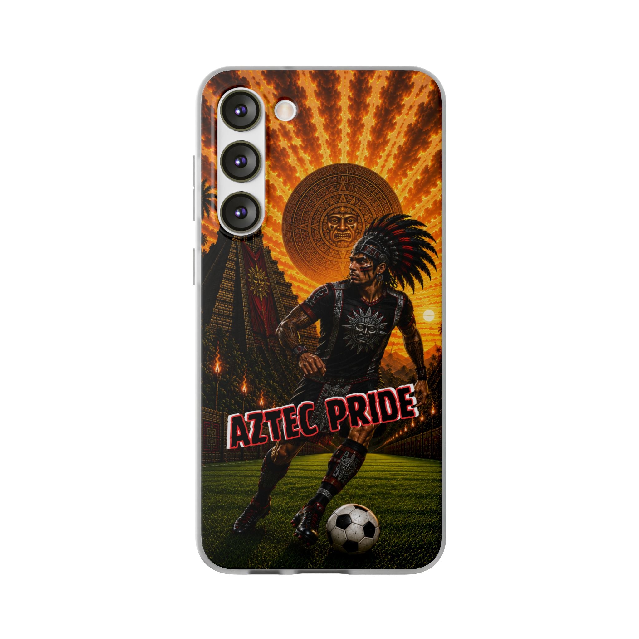 Aztec Soccer Male Warrior – Flexi Phone Case (iPhone & Samsung • Clear TPU • Made & Shipped in the USA • 🚚 FREE USA Shipping • Personalized Option)
