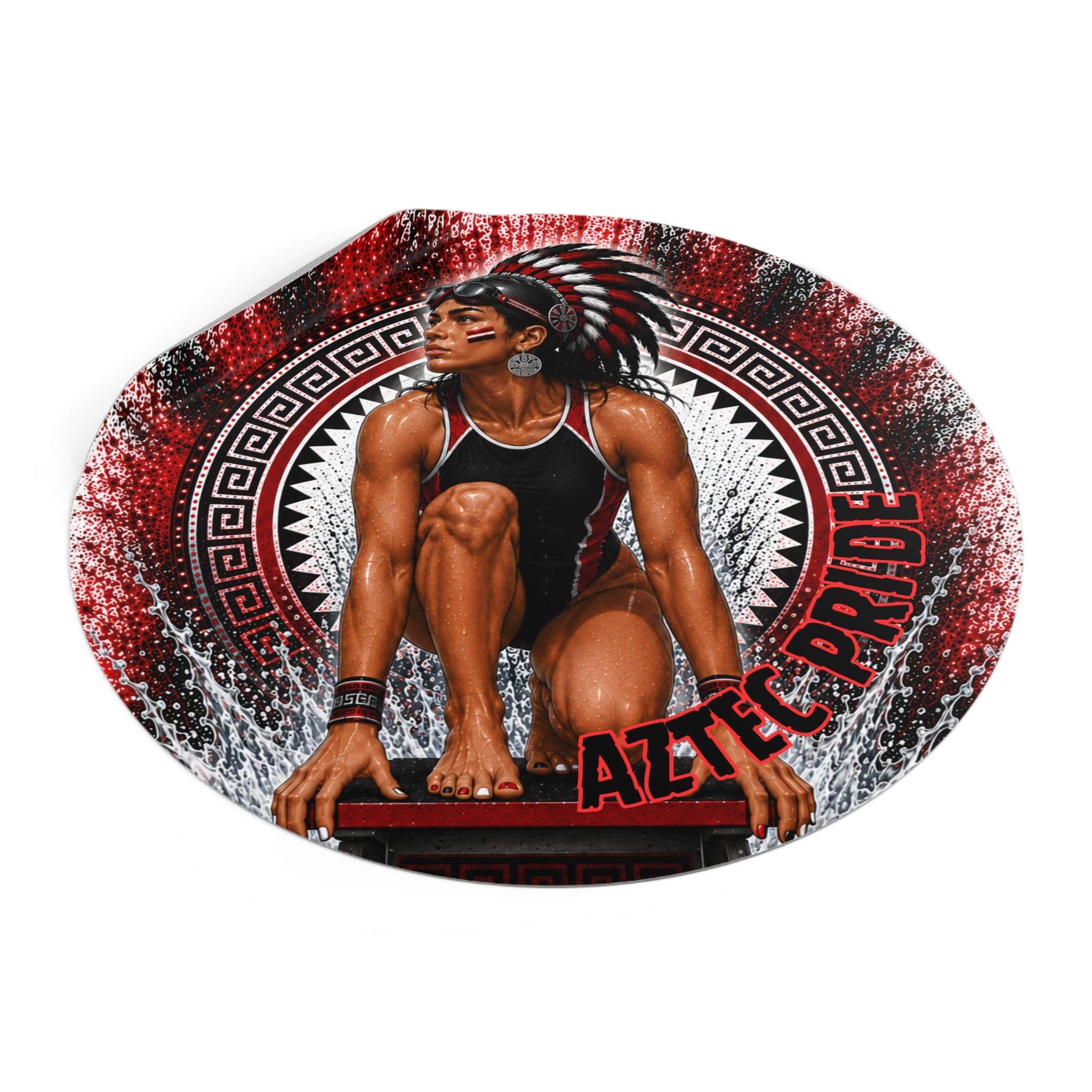 Aztec Swim & Dive Warrior Round Vinyl Sticker 2”–6” | Made & Shipped in the USA • 🚚 FREE USA Shipping • Personalized Option