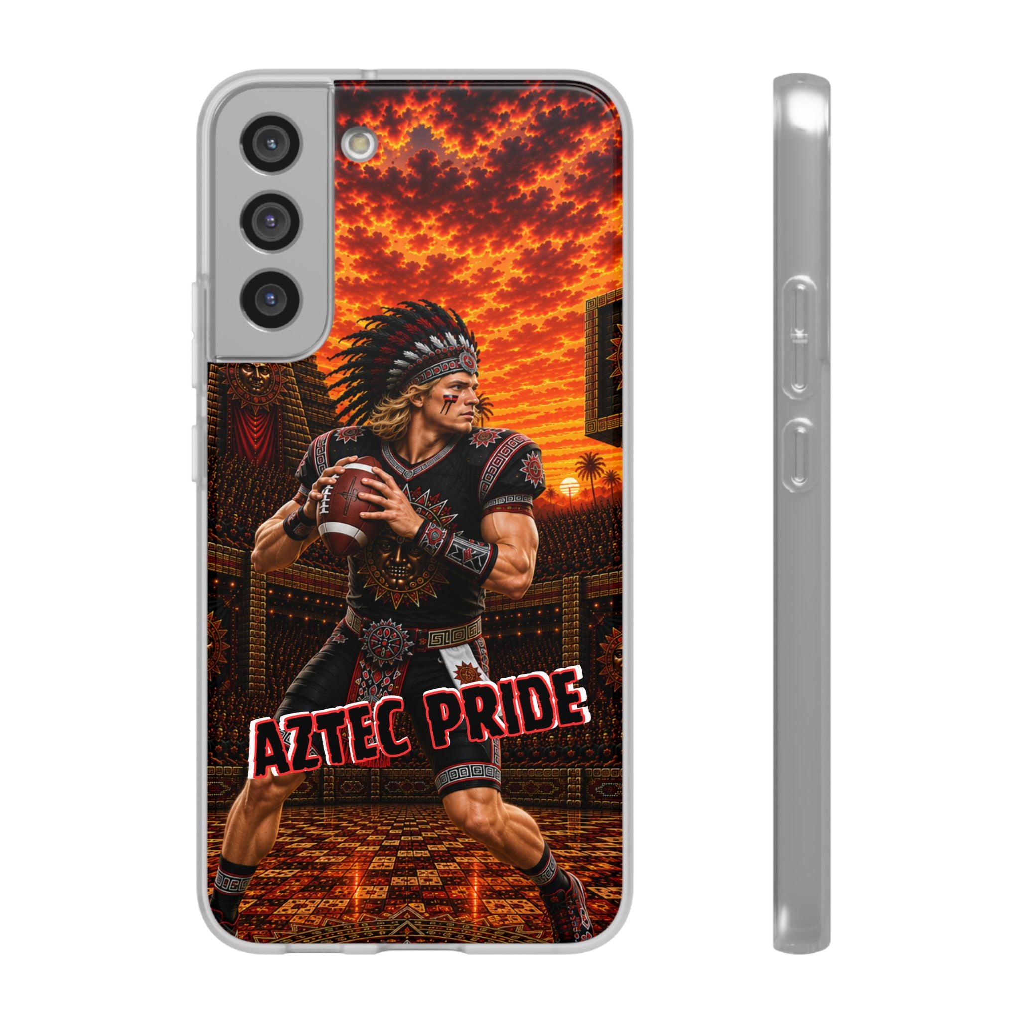 Aztec Football Warrior – Flexi Phone Case (iPhone & Samsung • Clear TPU • Made & Shipped in the USA • 🚚 FREE USA Shipping • Personalized Option)