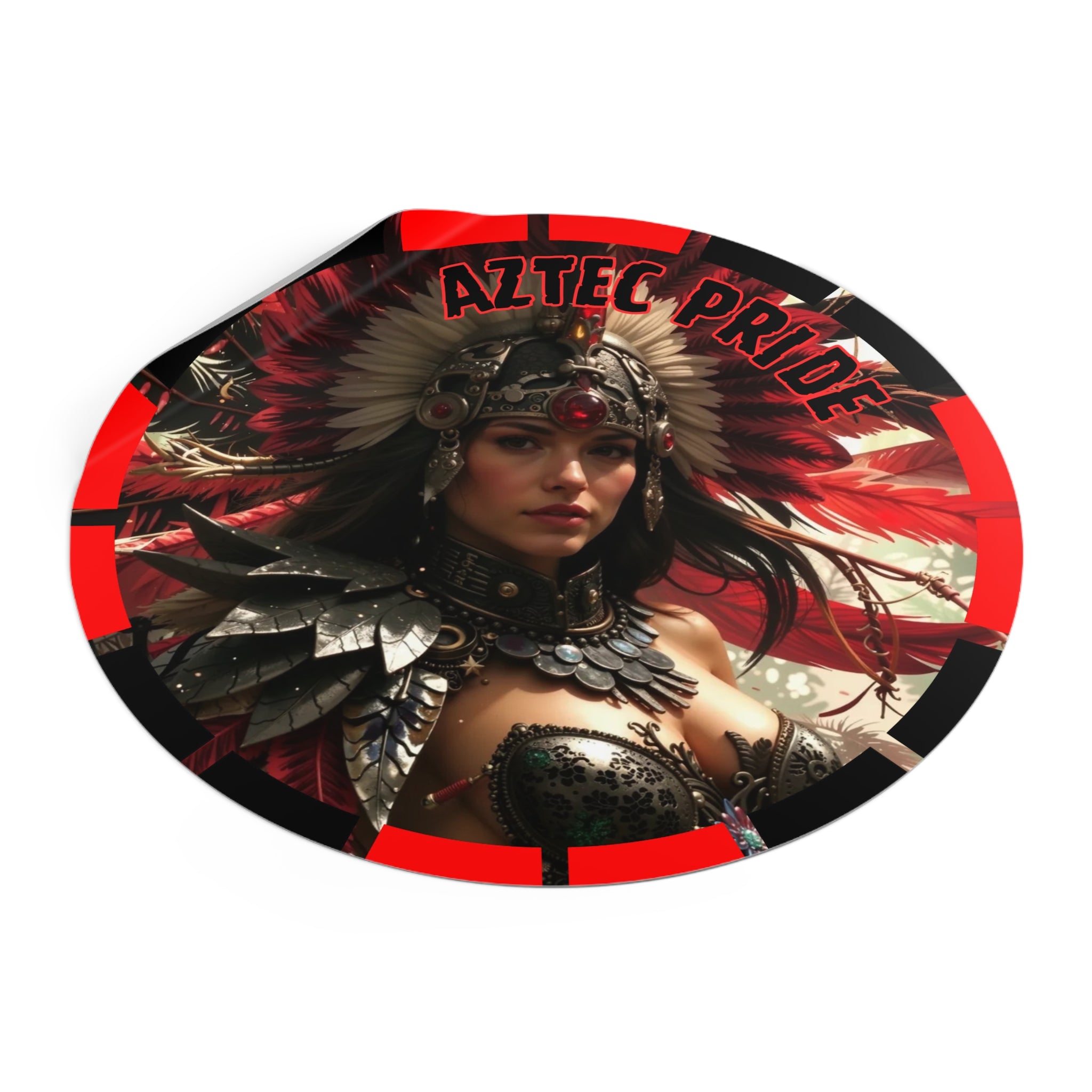 Aztec Blood Feather Goddess Round Vinyl Sticker – Waterproof Matte Decal (2”–6”)