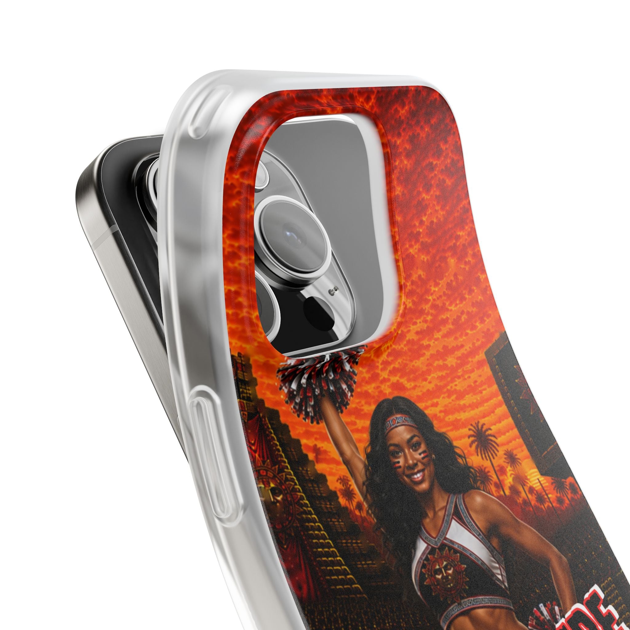 Aztec Cheerleader Warrior – Flexi Phone Case (iPhone & Samsung • Clear TPU • Made & Shipped in the USA • 🚚 FREE USA Shipping • Personalized Option)