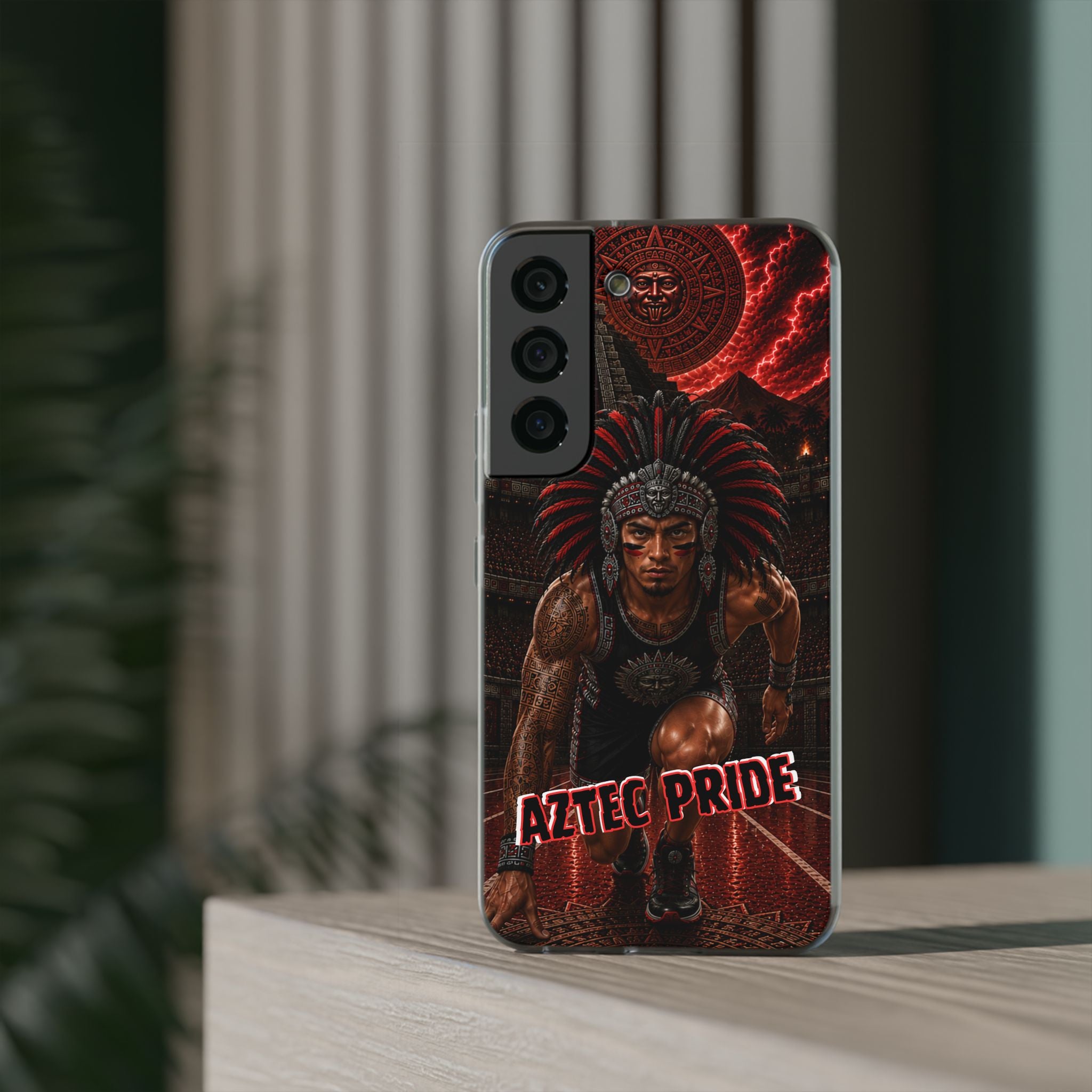 Aztec Track & Field Male Warrior – Flexi Phone Case (iPhone & Samsung • Clear TPU • Made & Shipped in the USA • 🚚 FREE USA Shipping • Personalized Option)