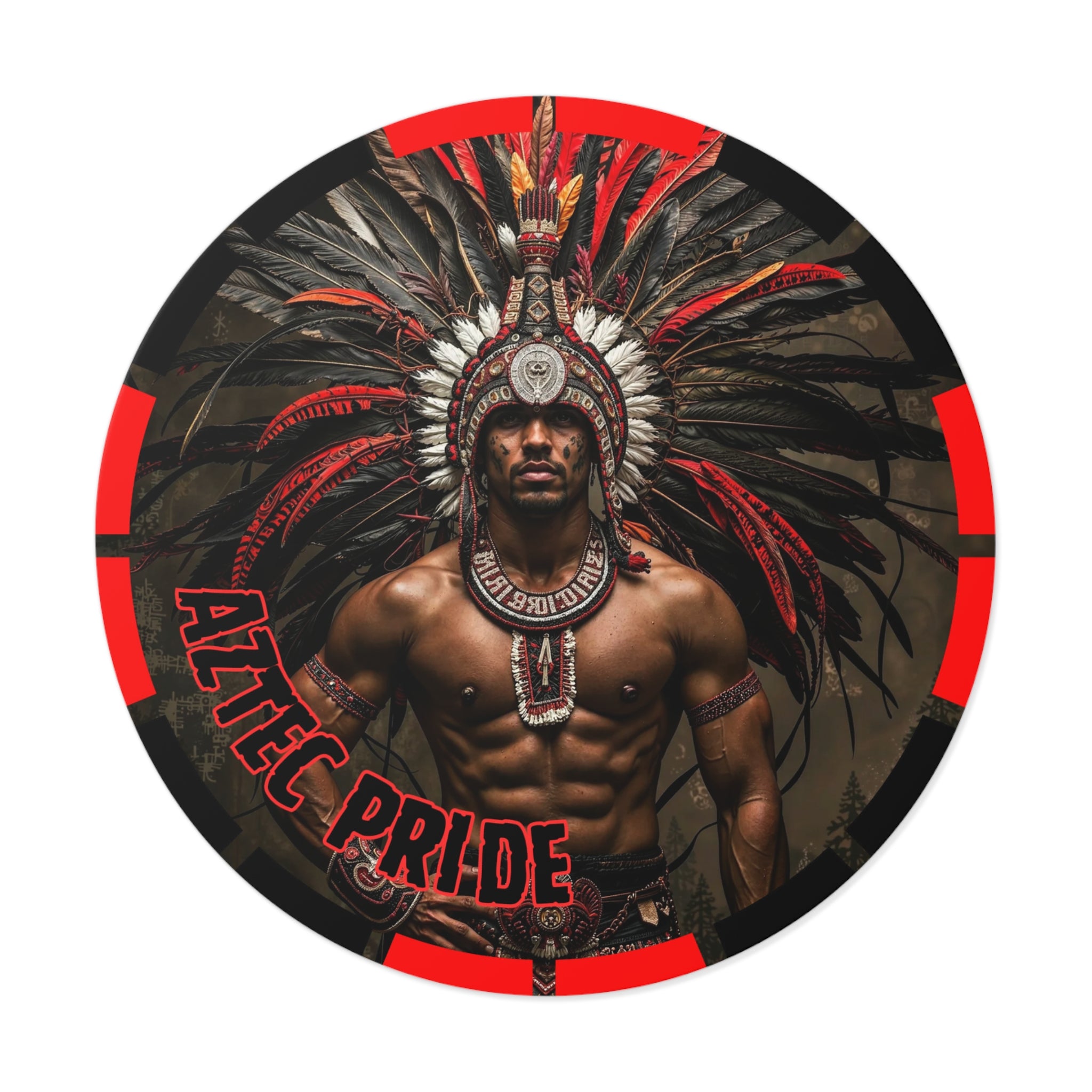 Aztec Warrior Eagle Round Vinyl Sticker – Waterproof Matte Decal (2”–6”)