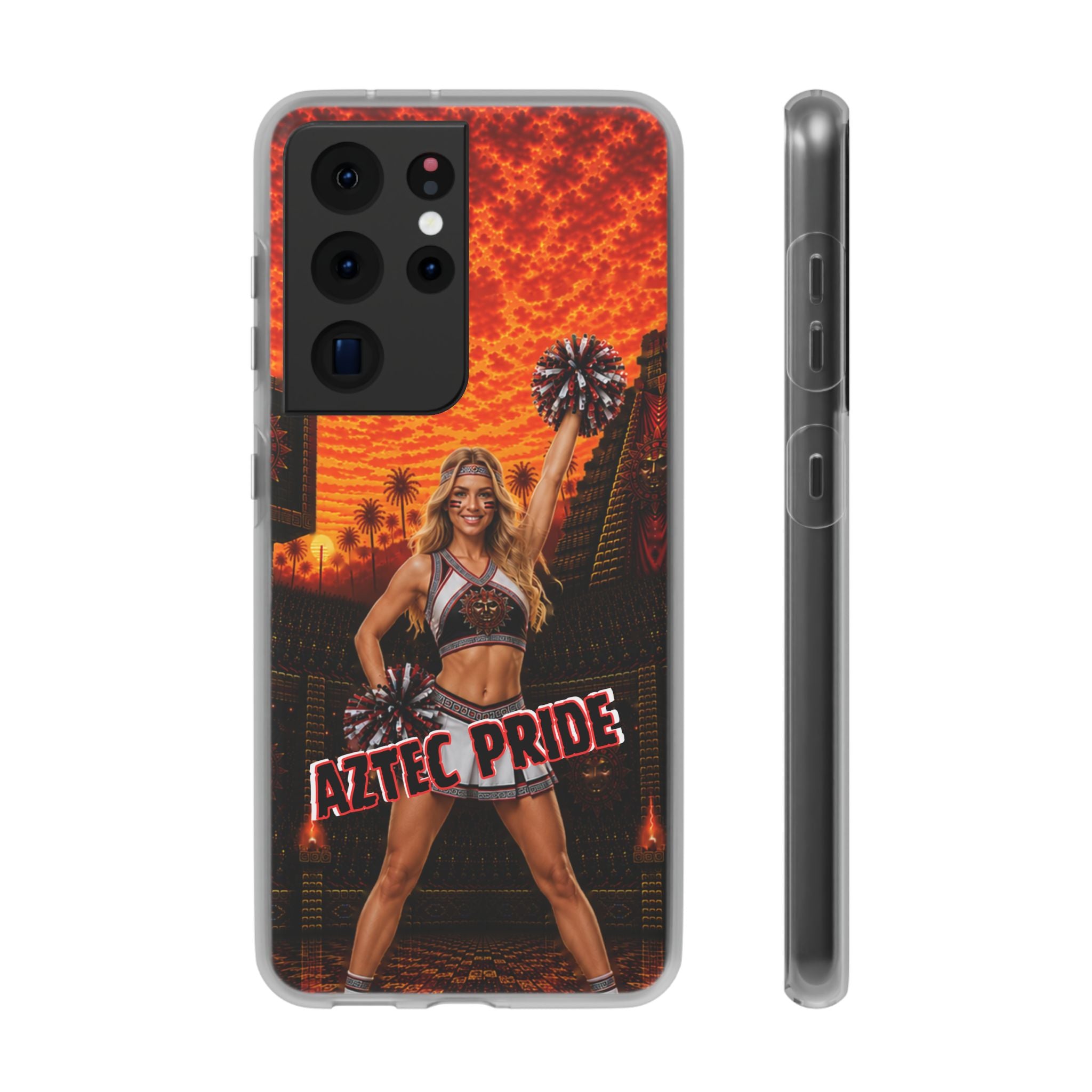 Aztec Cheerleader Warrior – Flexi Phone Case (iPhone & Samsung • Clear TPU • Made & Shipped in the USA • 🚚 FREE USA Shipping • Personalized Option)