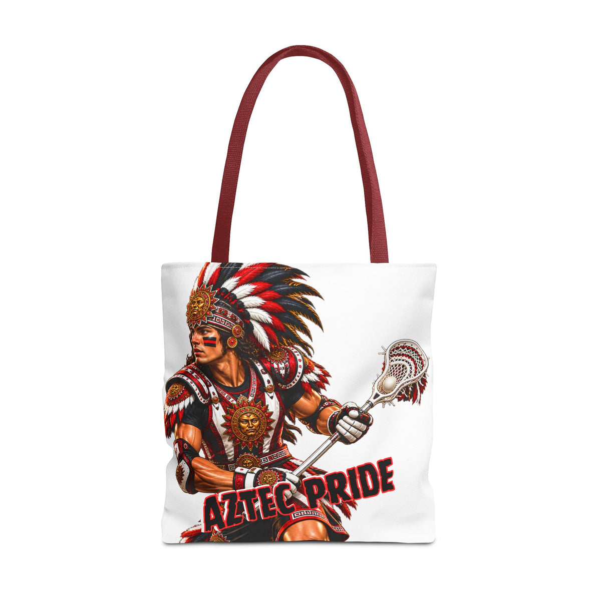 Aztec Lacrosse Male Warrior Tote Bag | Aztec-Inspired AI Art • Made & Shipped in the USA • 🚚 FREE USA Shipping • FREE Personalization