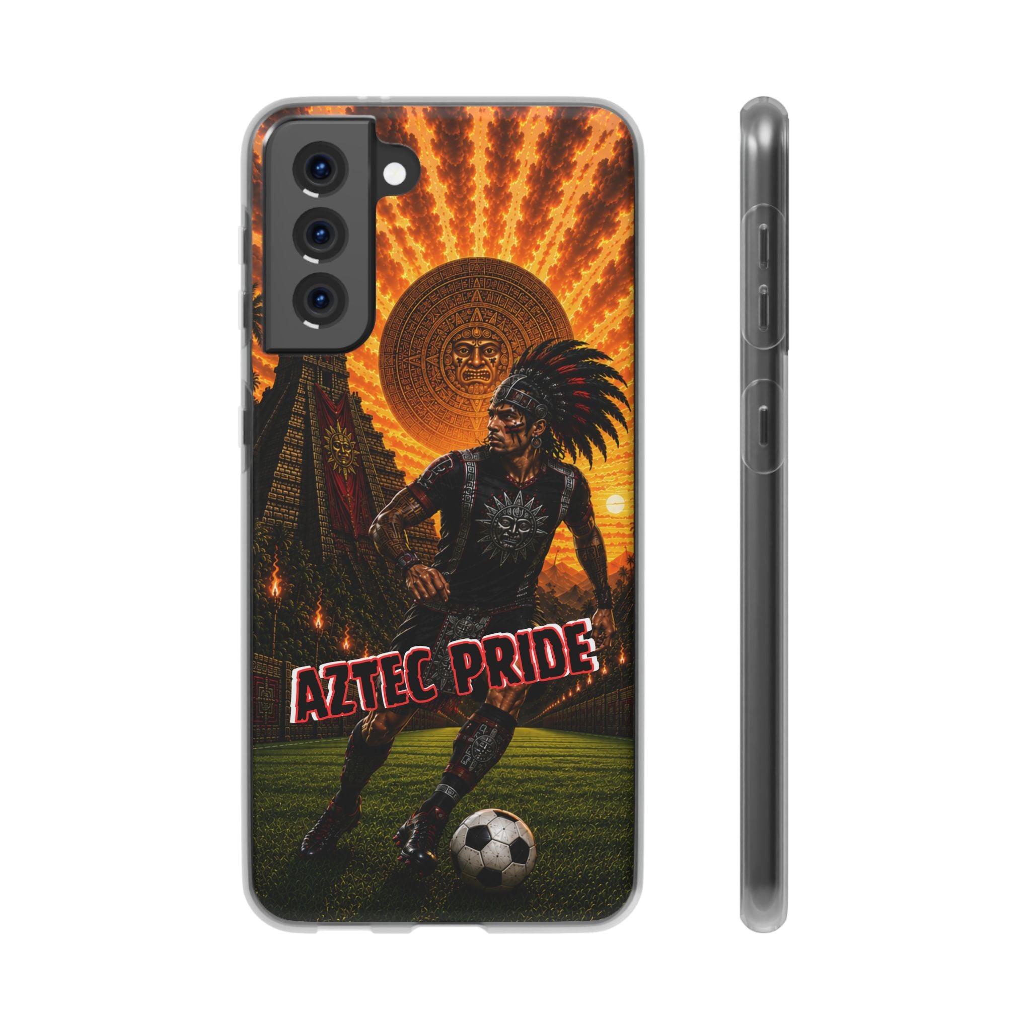Aztec Soccer Male Warrior – Flexi Phone Case (iPhone & Samsung • Clear TPU • Made & Shipped in the USA • 🚚 FREE USA Shipping • Personalized Option)