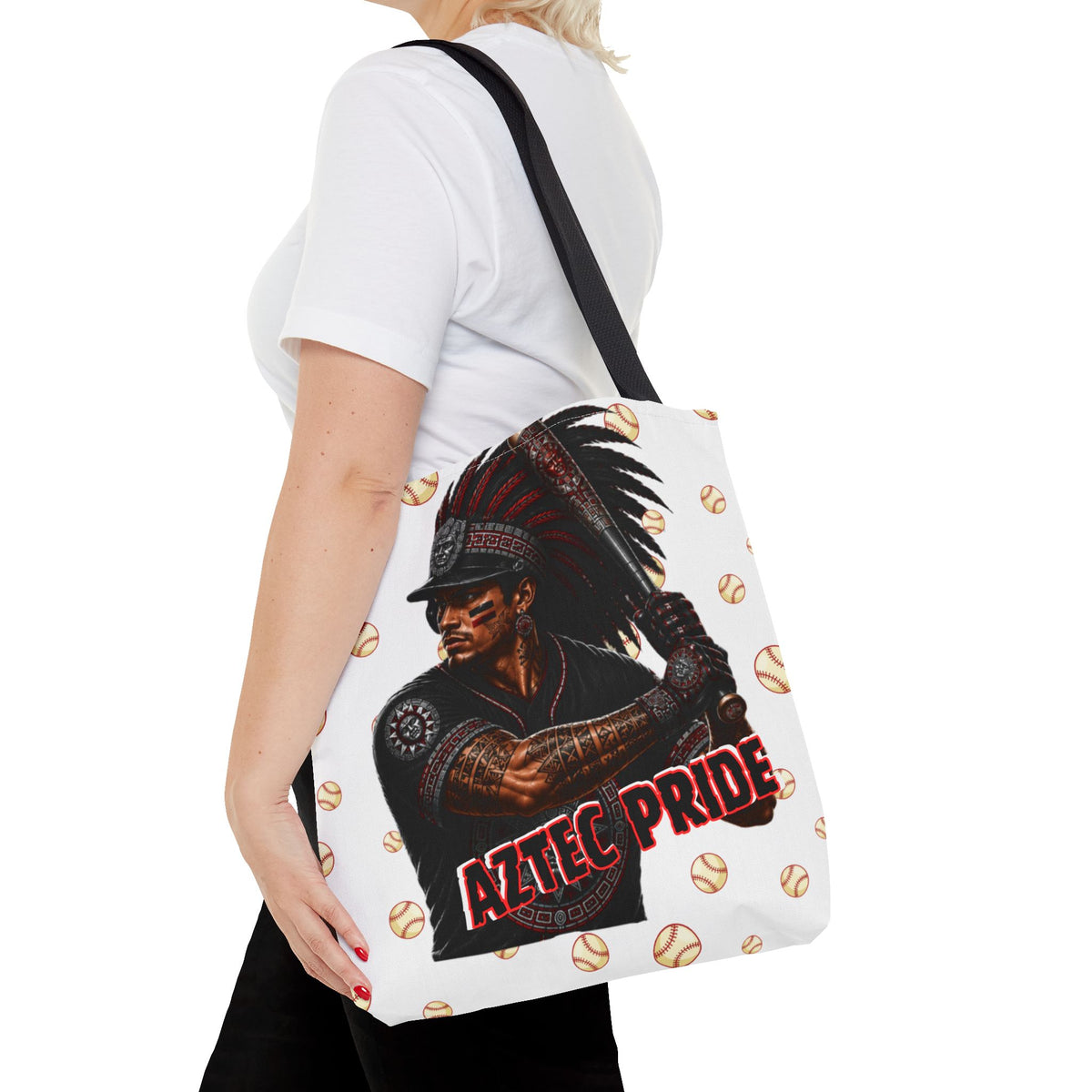 Aztec Baseball Warrior Tote Bag | Aztec-Inspired AI Art • Made & Shipped in the USA • 🚚 FREE USA Shipping • FREE Personalization