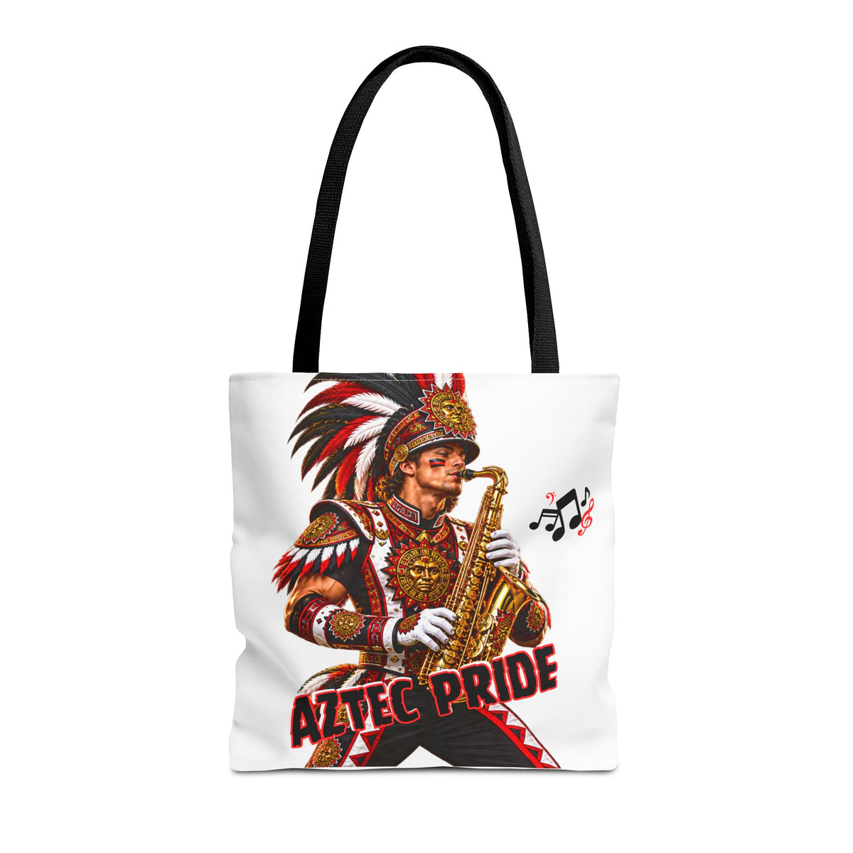 Aztec Saxophone Warrior Tote Bag | Aztec-Inspired AI Art • Made & Shipped in the USA • 🚚 FREE USA Shipping • FREE Personalization