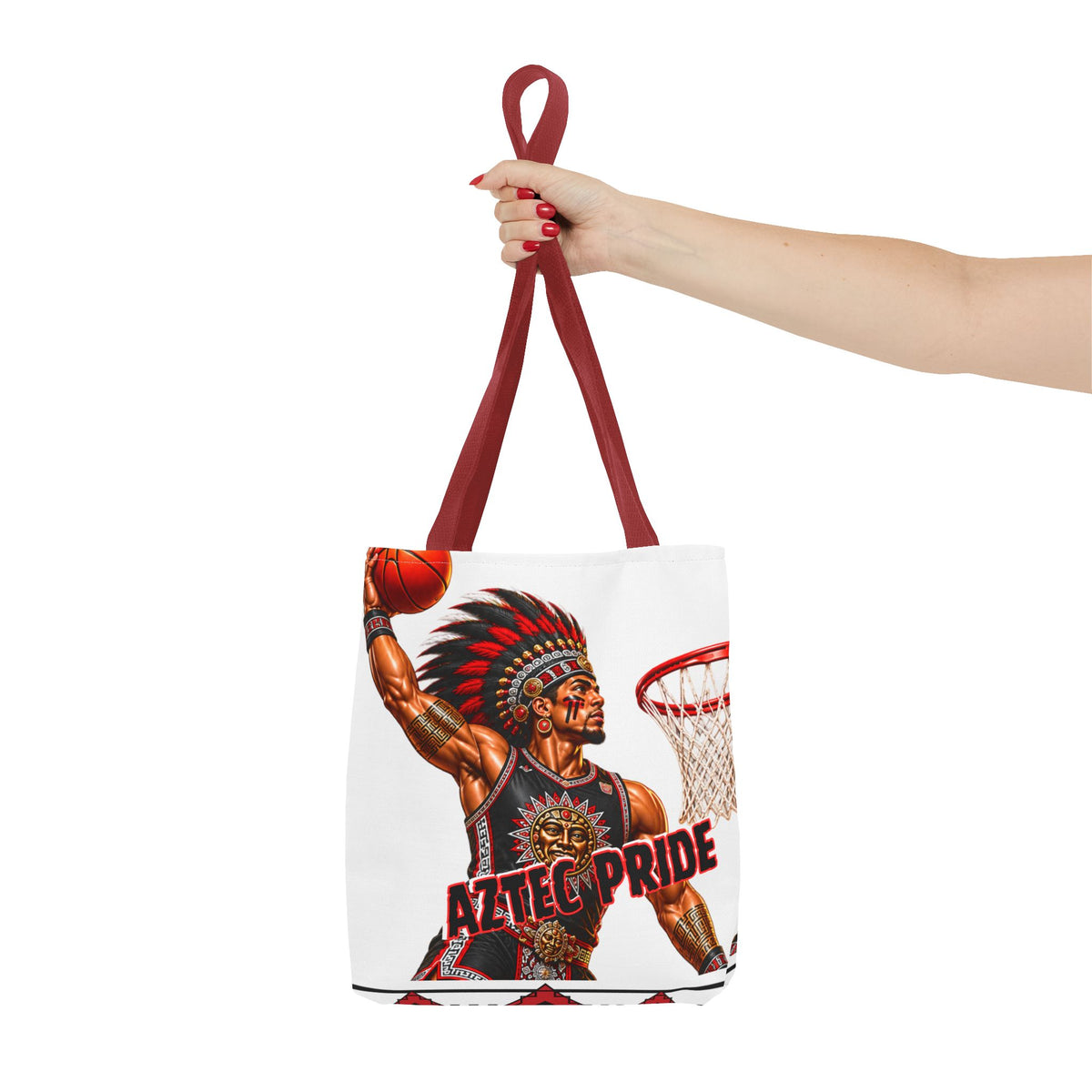 Aztec Basketball Dunk Warrior Tote Bag | Aztec-Inspired AI Art • Made & Shipped in the USA • 🚚 FREE USA Shipping • FREE Personalization